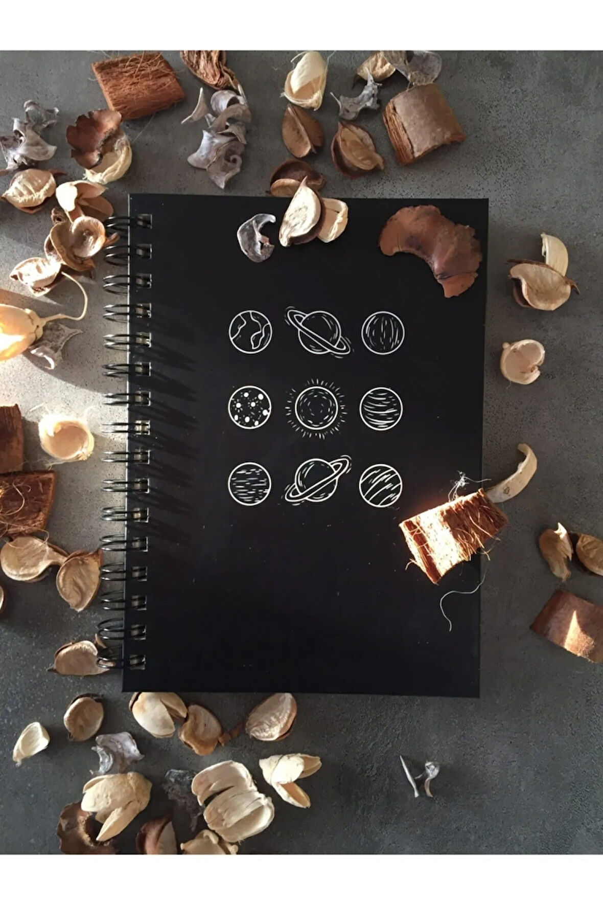 Gezegen Desenli Çizgisiz Spiral Defter