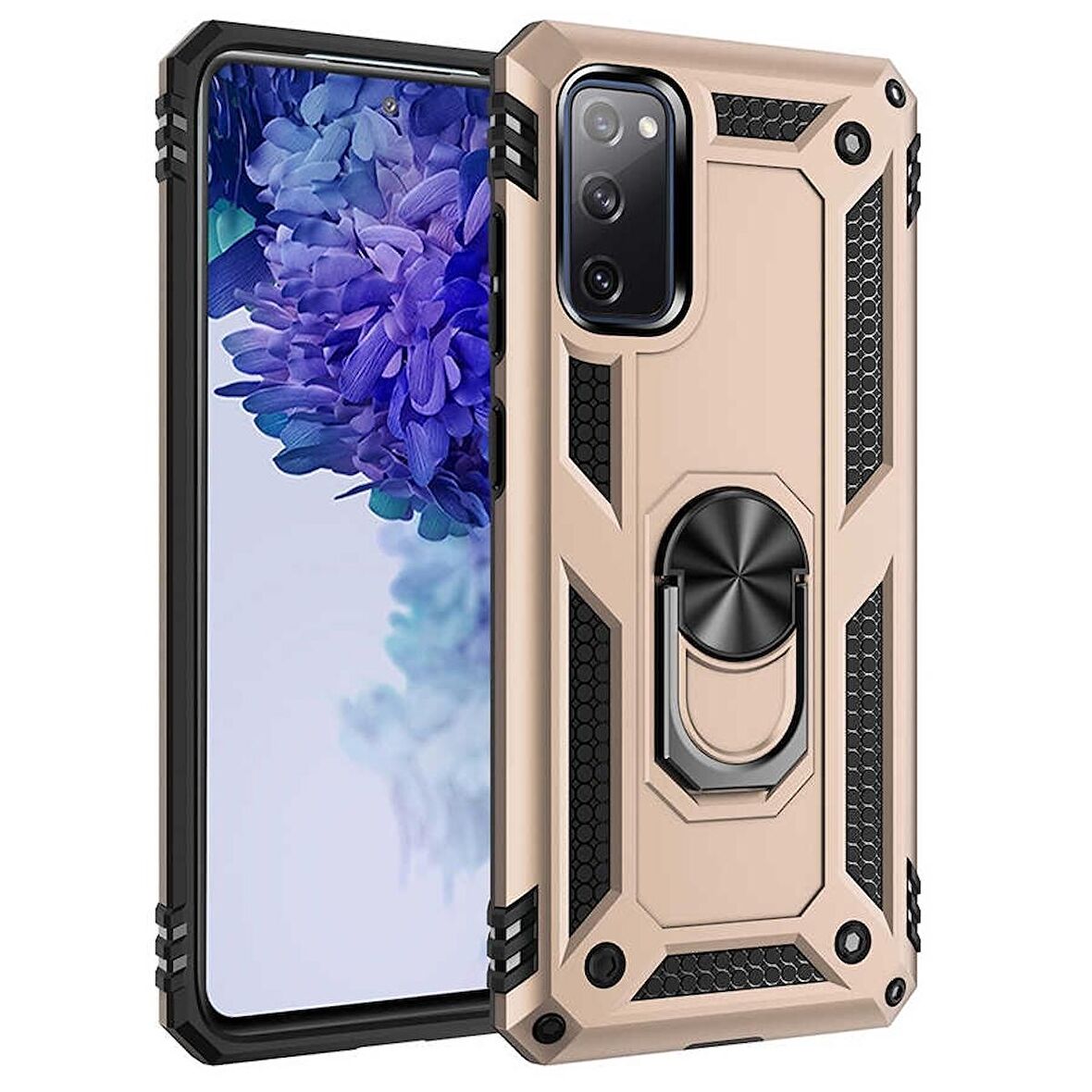 Smcase Samsung Galaxy S20 FE Kılıf Vega Yüzüklü Standlı Tank Kapak  Nano Ekran Koruyucu