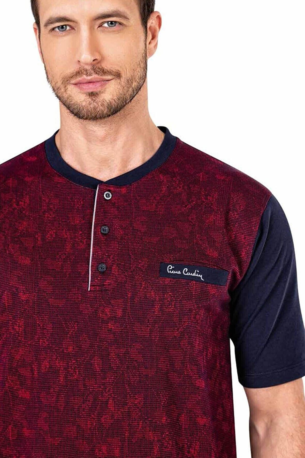 Pamuklu Desenli Düğmeli Jakarlı 3'lü Kısakol Erkek Pijama Takımı