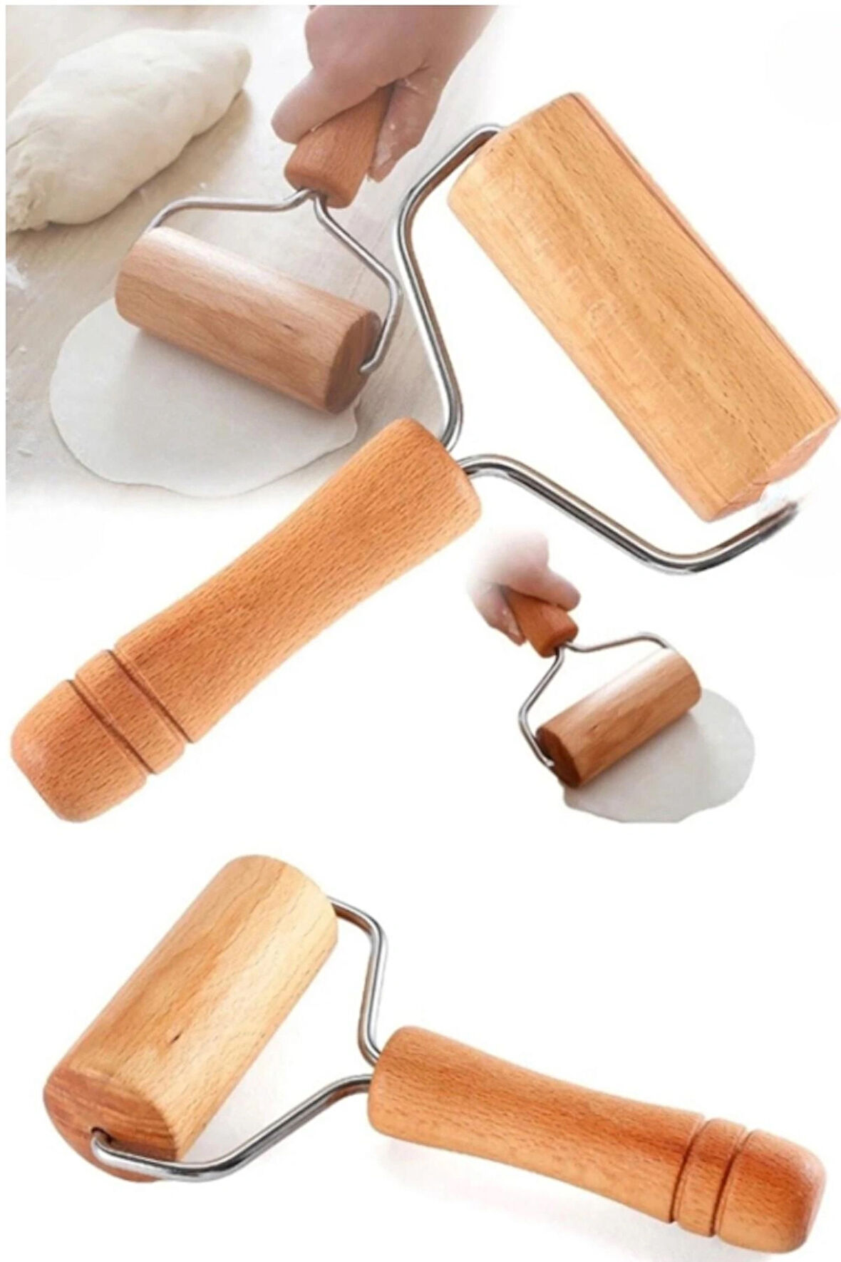 Profesyonel Ahşap Merdane • Ergonomik Saplı, Pürüzsüz Rulo Hamur Açıcı (Pizza, Börek, Hamur İşleri)