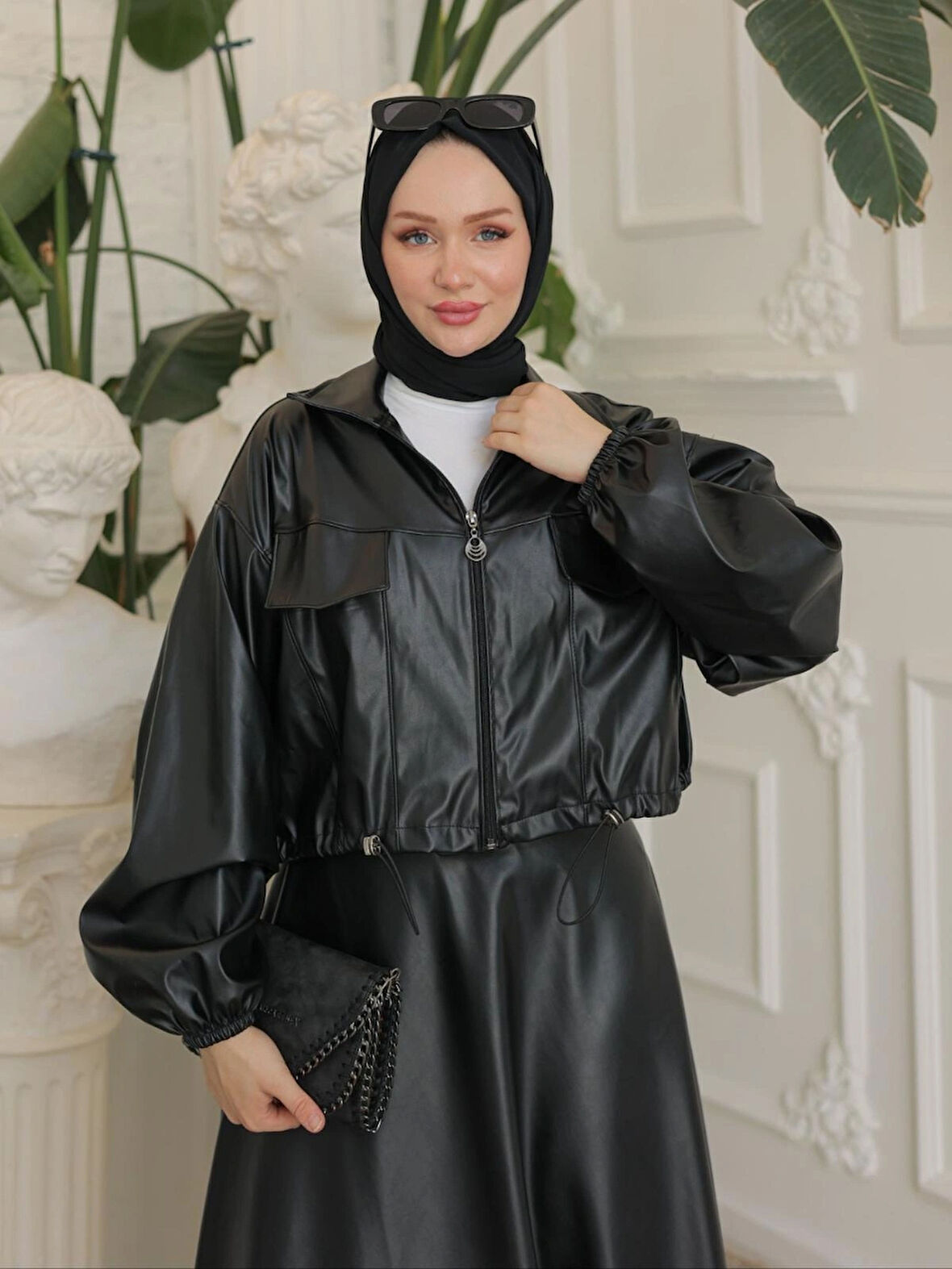  Beli lastikli Deri Ceket-siyah