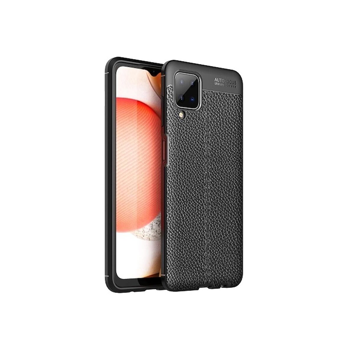 Smcase Samsung Galaxy A12 Kılıf Deri Dokulu Silikon  Nano Ekran Koruyucu