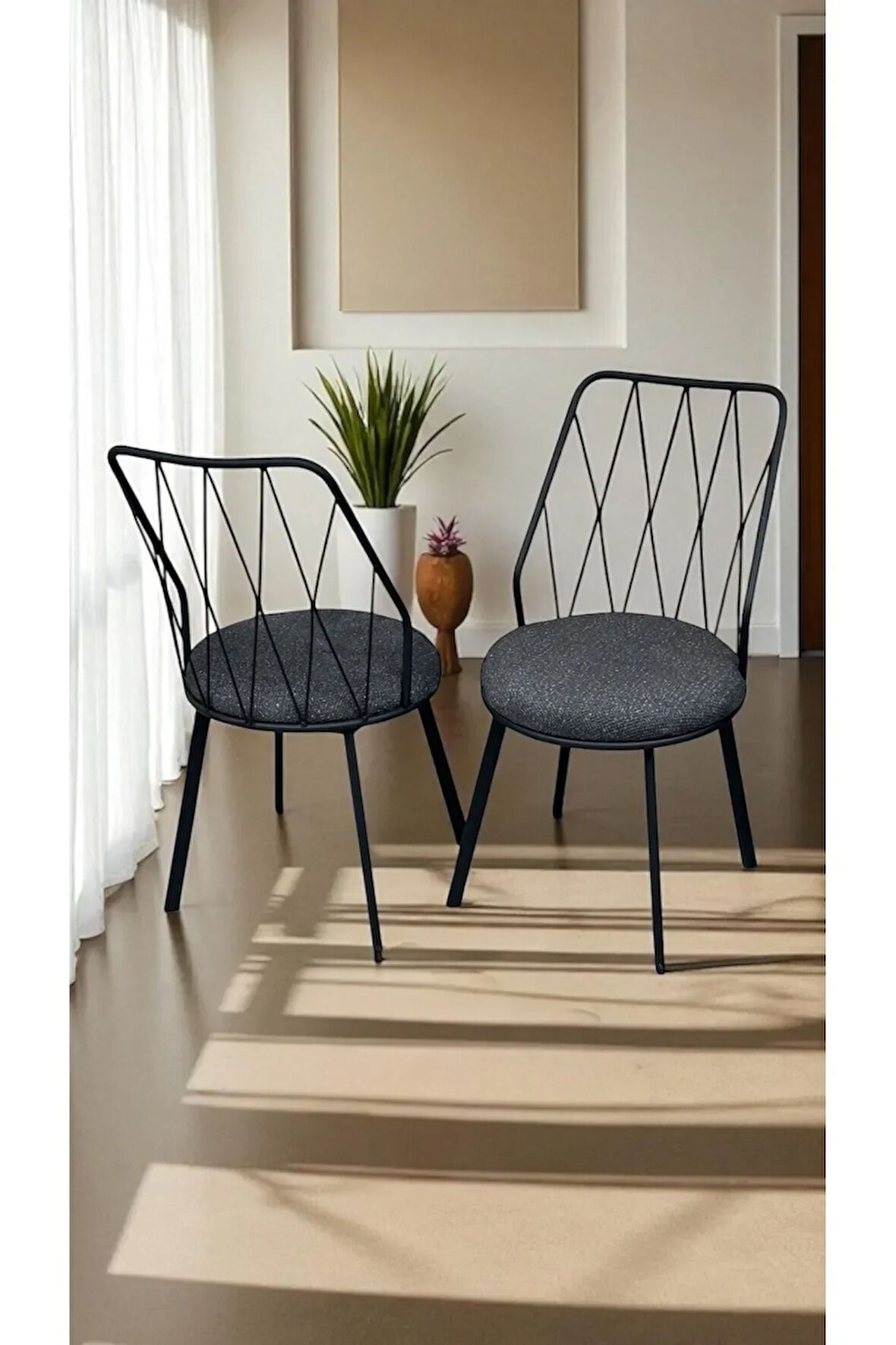 8 Adet Beyaz Yıldız Metal Tel Sandalye Mutfak Cafe Sandalyesi