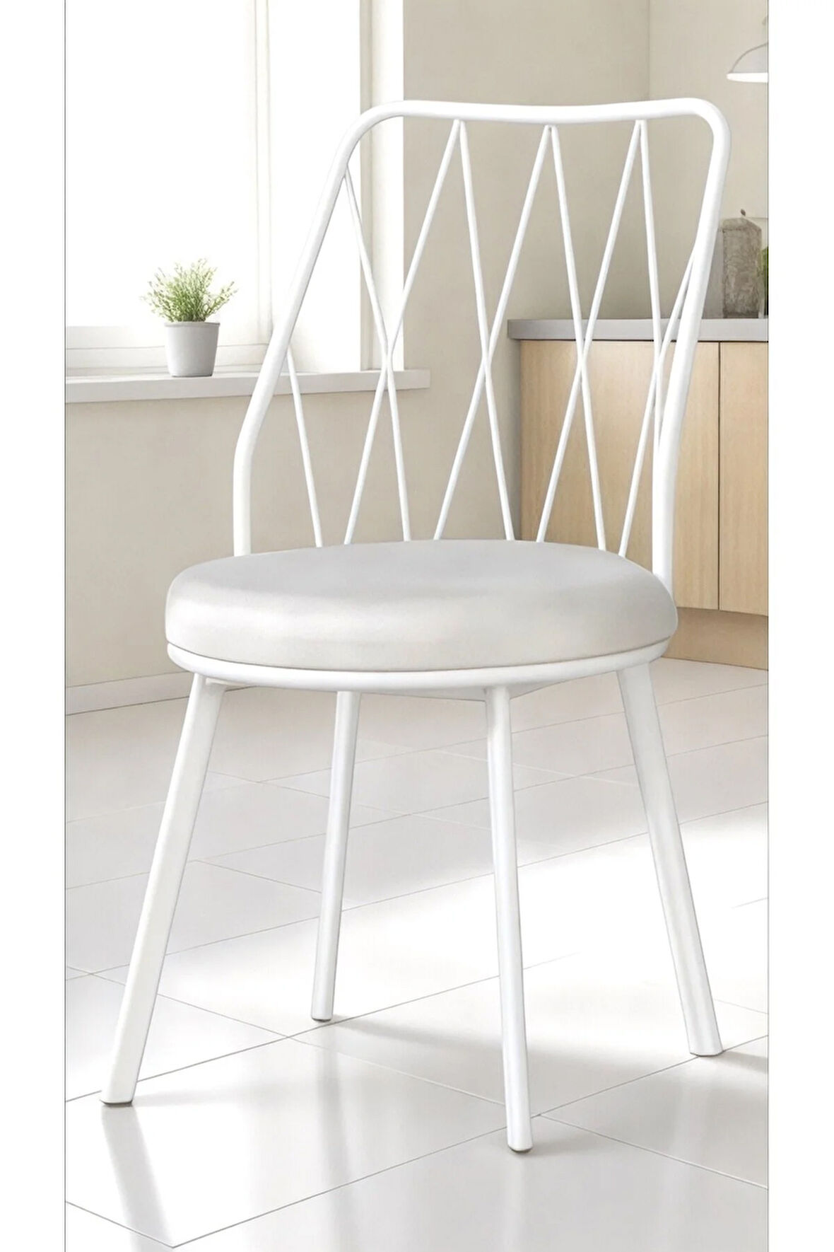 4 Adet Beyaz Yıldız Metal Tel Sandalye Mutfak Cafe Sandalyesi