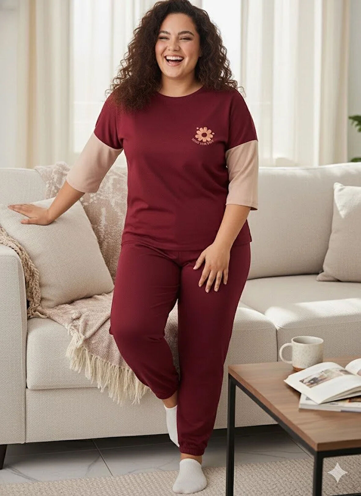 KADIN BORDO BÜYÜK BEDEN EŞOFMAN TAKIMI