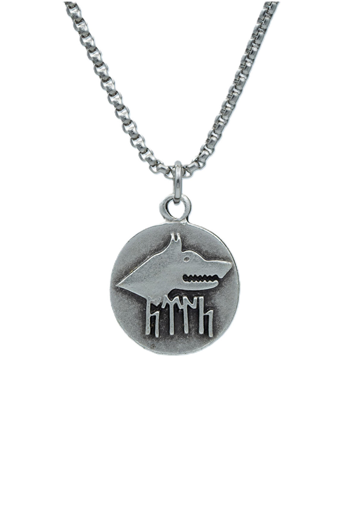 Göktürkçe Türk - Kurt Madalyon Örme Zincir Kolye - Gümüş Kaplama - Erkek Kadın Kolye - No:1499