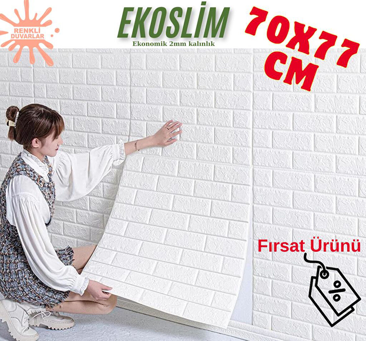 Ekoslim 70x77cm  1 Adet Yapışkanlı Silinebilir Tezgah Ofis Salon Sünger 2mm Duvar Paneli Kağıdı