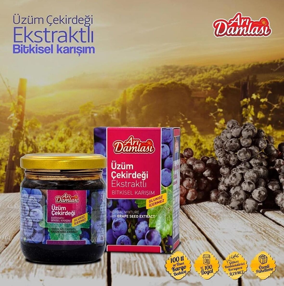 ARI DAMLASI ÜZÜM ÇEKİRDEĞİ EKSTRAKTLI MACUN 230 GR