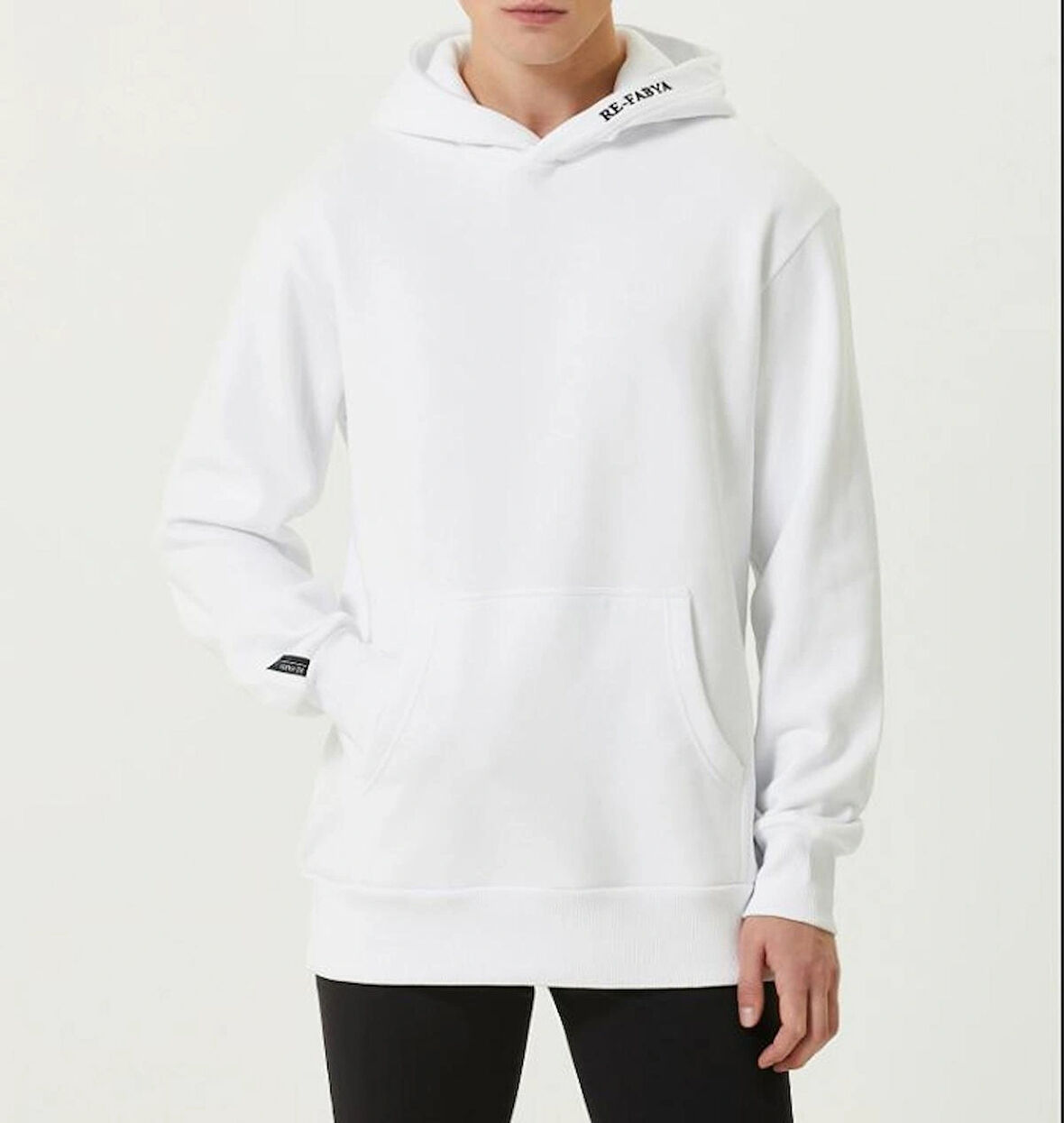 Erkek Beyaz Organik Kapüşonlu Oversize 3 İplik İçi Polarlı Şardonlu Sweatshirt