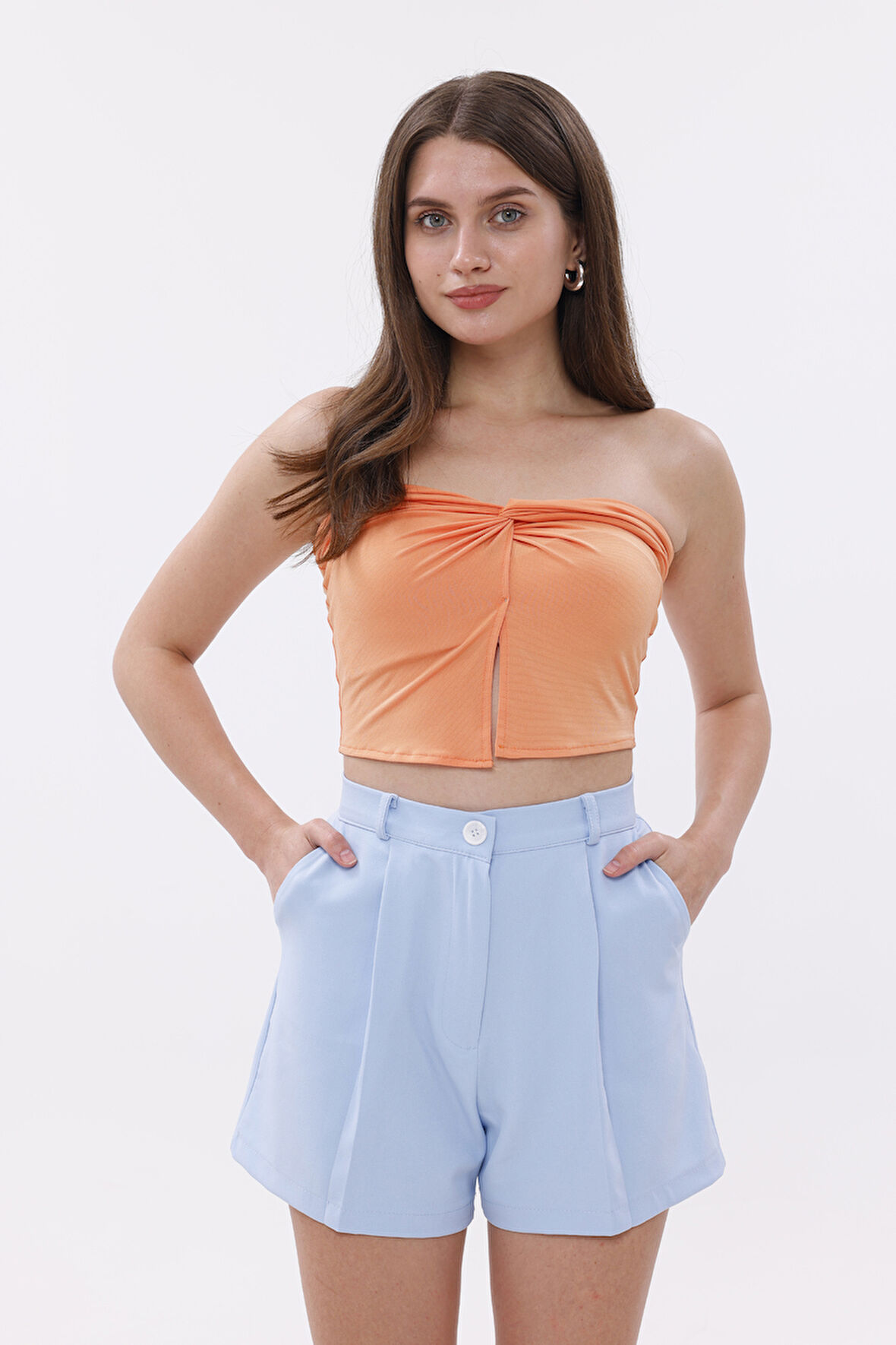 FundaChoosesXGenius Kadın Pileli Şort İç Göstermez Lamineli Kadın Şort PİLELİ-ŞORT