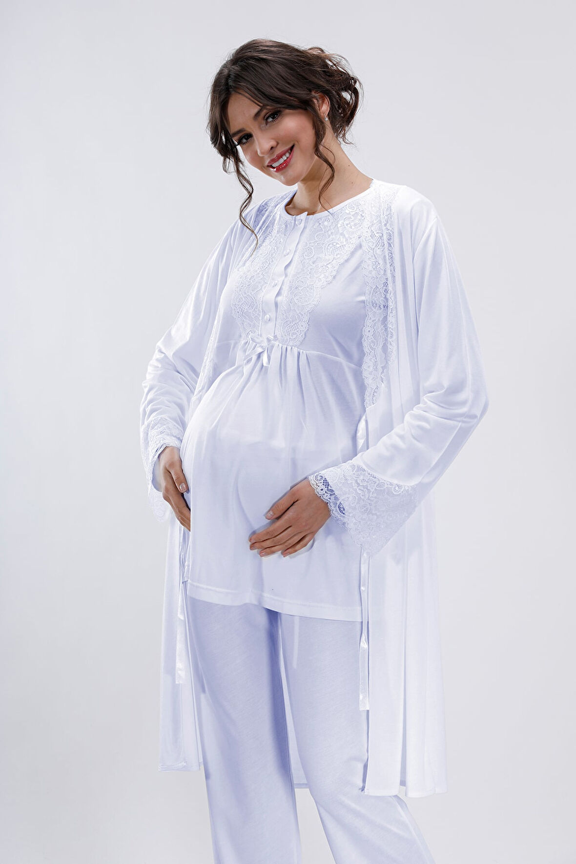 Mavi Hamile ve Lohusa Pijama Takımı 3'lü Set - M