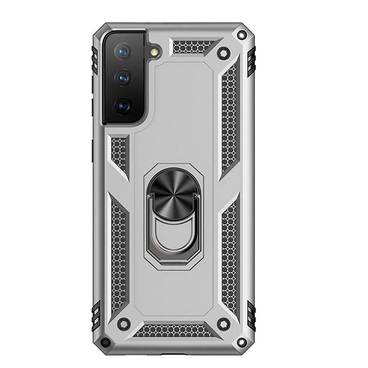 Smcase Samsung Galaxy S21 5G Kılıf Vega Yüzüklü Standlı Tank Kapak  Nano Ekran Koruyucu