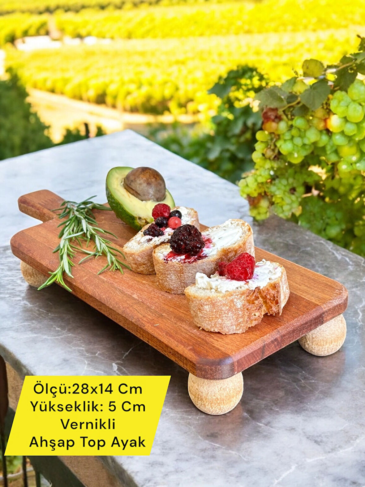 Ahşap Peynir Sunum Tabağı Stantı Ahşap Servis Tabağı Misket Ayaklı BÜYÜK BOY Ahşap Sunumluk
