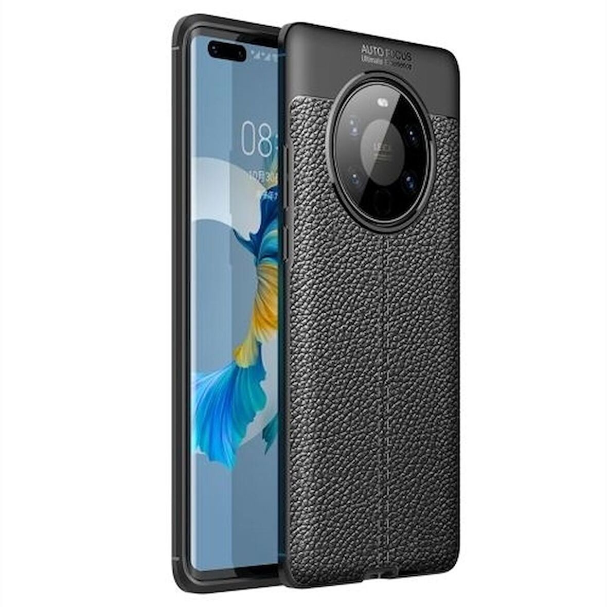 Smcase Huawei Mate 40 Pro Kılıf Deri Dokulu Niss Silikon  Tam Kapatan Ekran Koruyucu