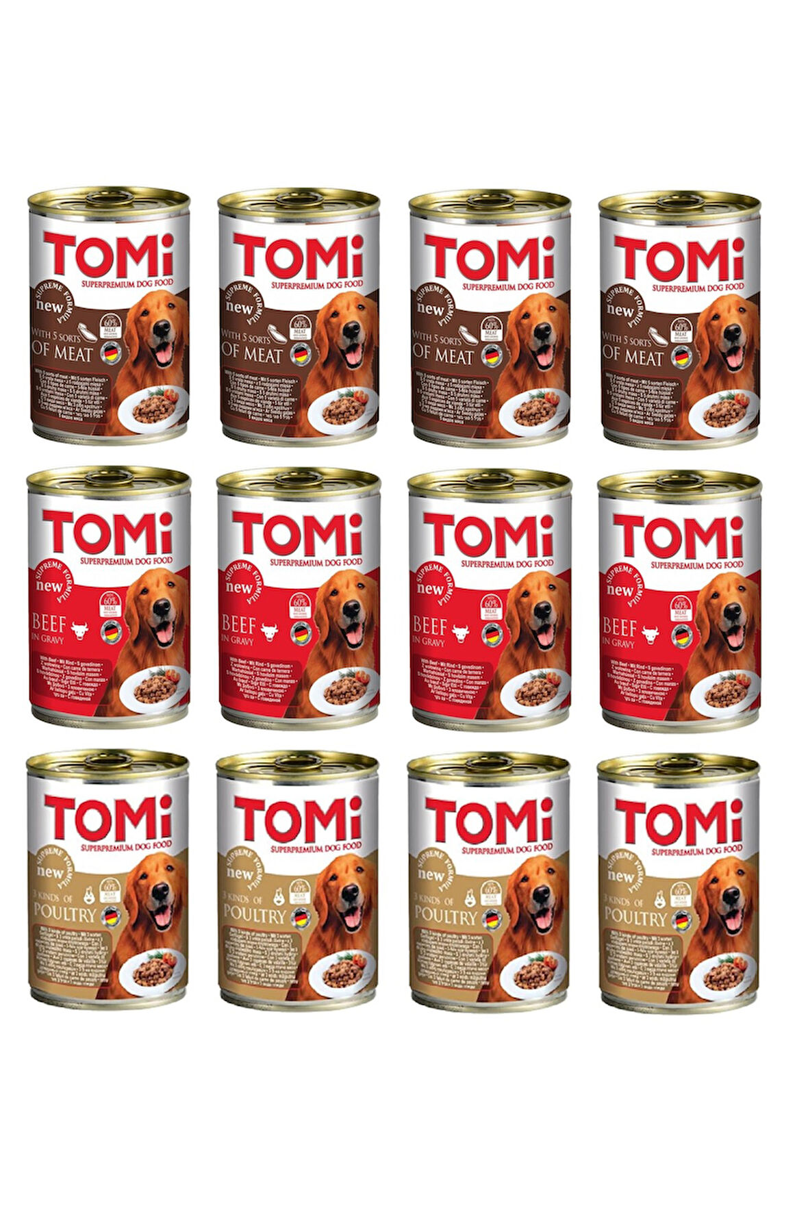 Tomi 3 Çeşit Karma  Gravy Soslu Köpek Konservesi 400 Gr. X 12 Adet