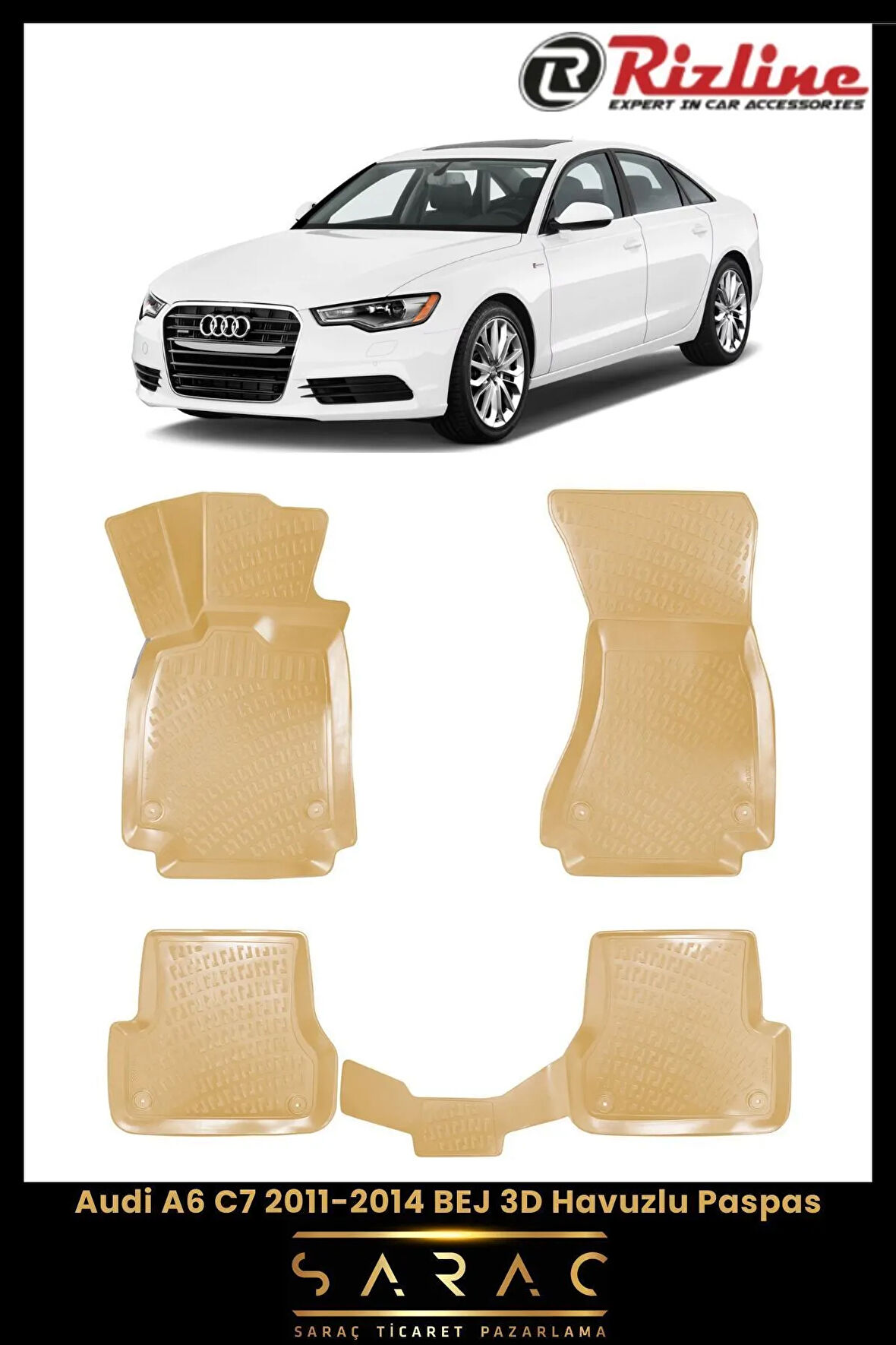 Rizline Audi A6 2012 Model BEJ 3D Havuzlu Paspas