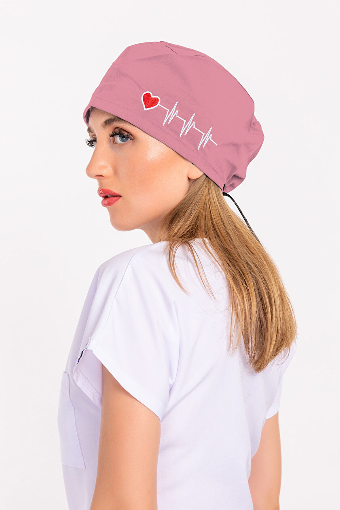 Unisex Koyu Pudra Kalp Ritim Nakışlı Doktor Hemşire Hastane Medikal Cerrahi Bonesi