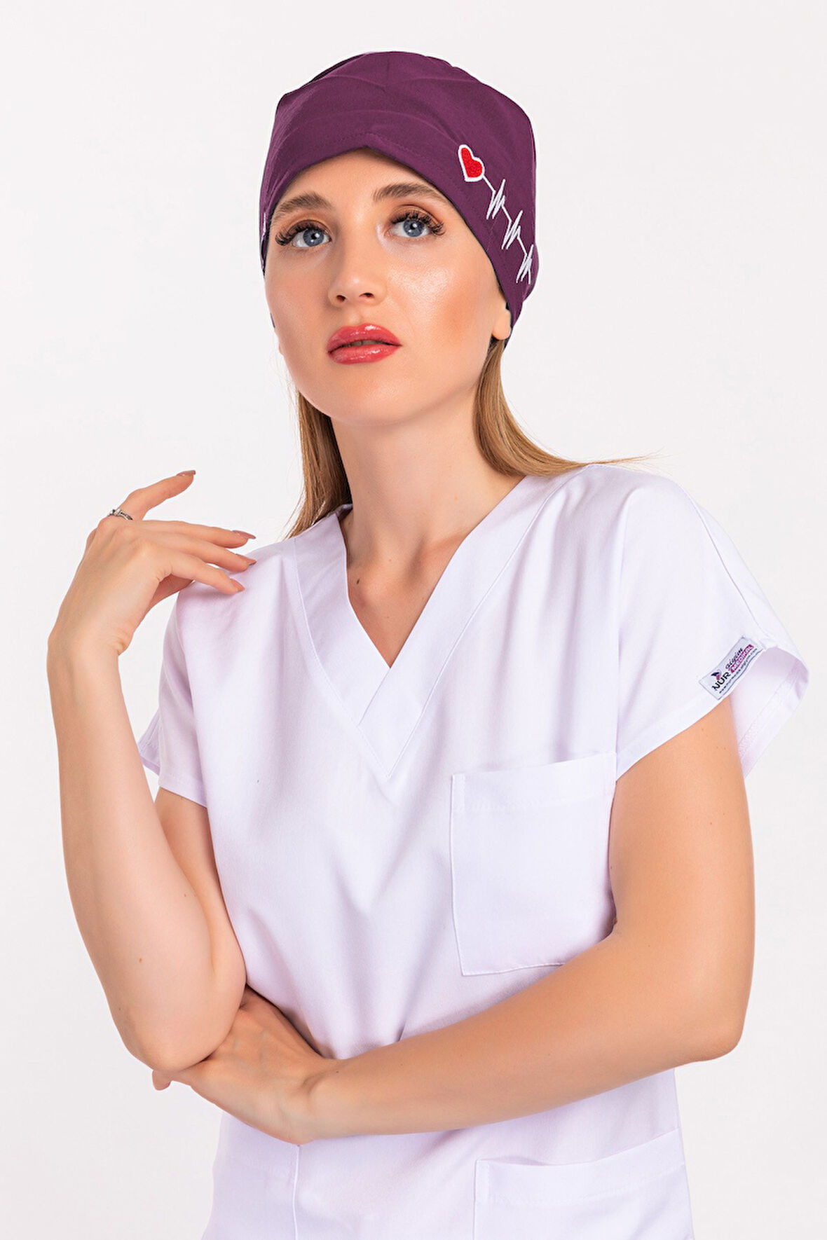 Unisex Mürdüm Kalp Ritim Nakışlı Doktor Hemşire Hastane Medikal Cerrahi Bonesi