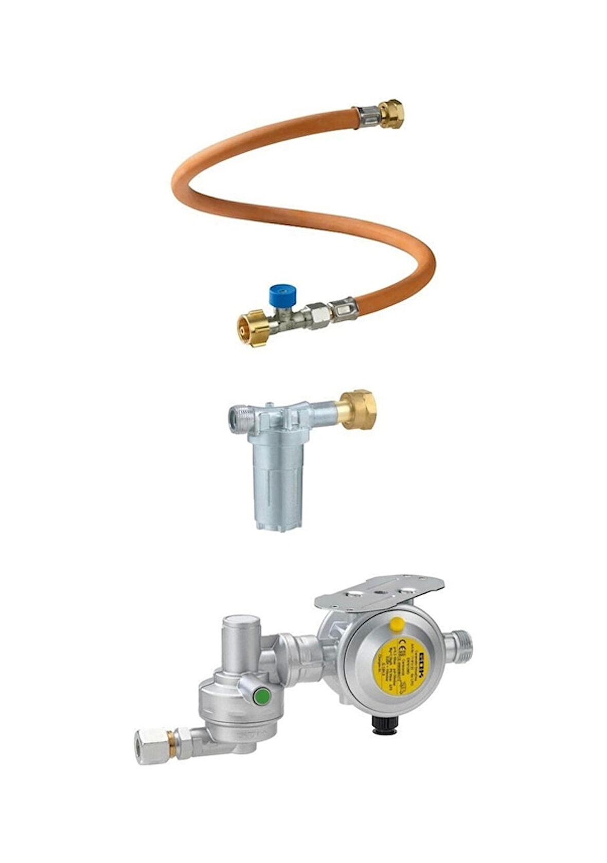 Gok Driveone 30mbar Dikey Dedantör + Filtre + Hortum Gaz Regülatör Seti