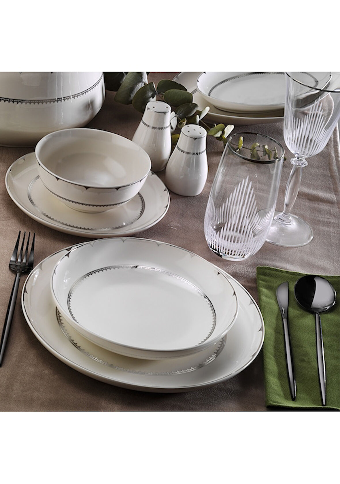 Aryıldız Bone Umbrella Platin 60 Parça 12 Kişilik Yemek Takımı