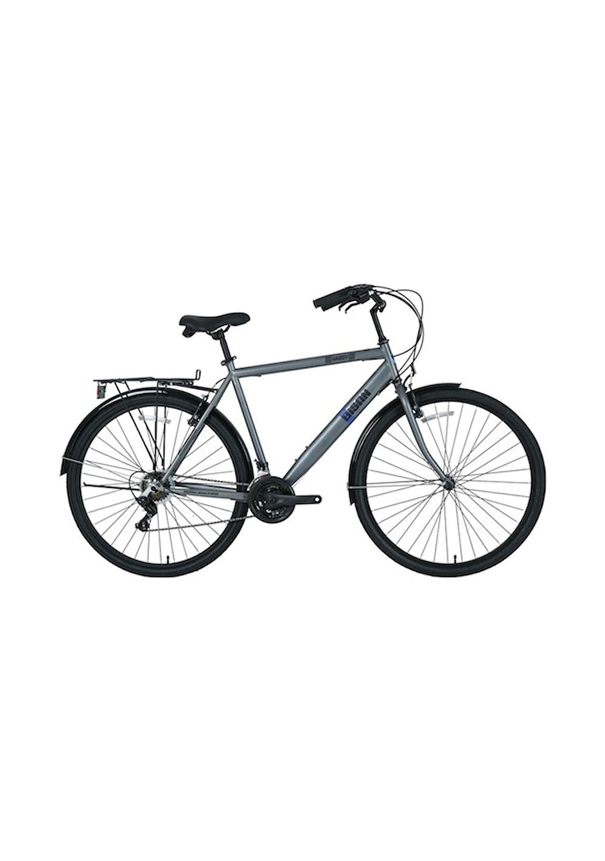Bisan Hardy Erkek Şehir Bisikleti 55cm V 28 Jant 21 Vites Parlak Gri Siyah Mavi Gri