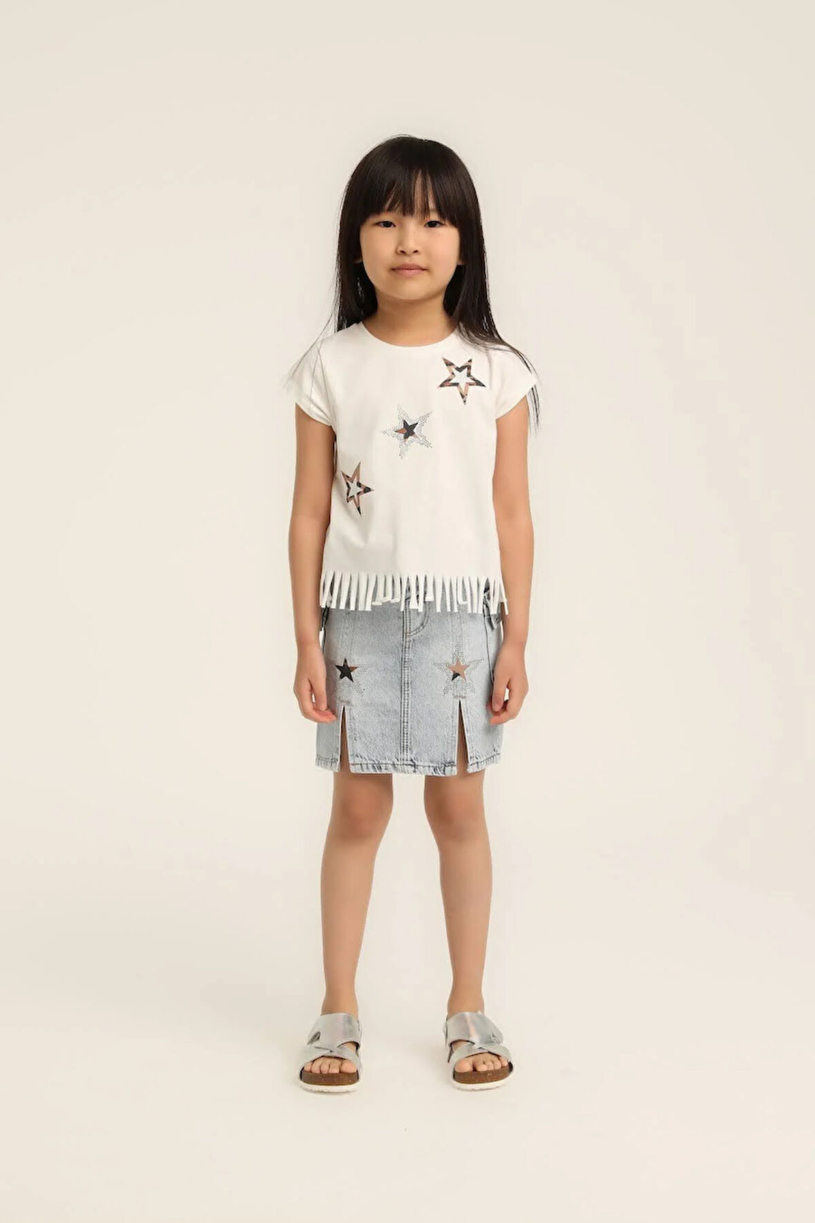 Kız Bebek Yıldız Baskılı Püsküllü Tshirt