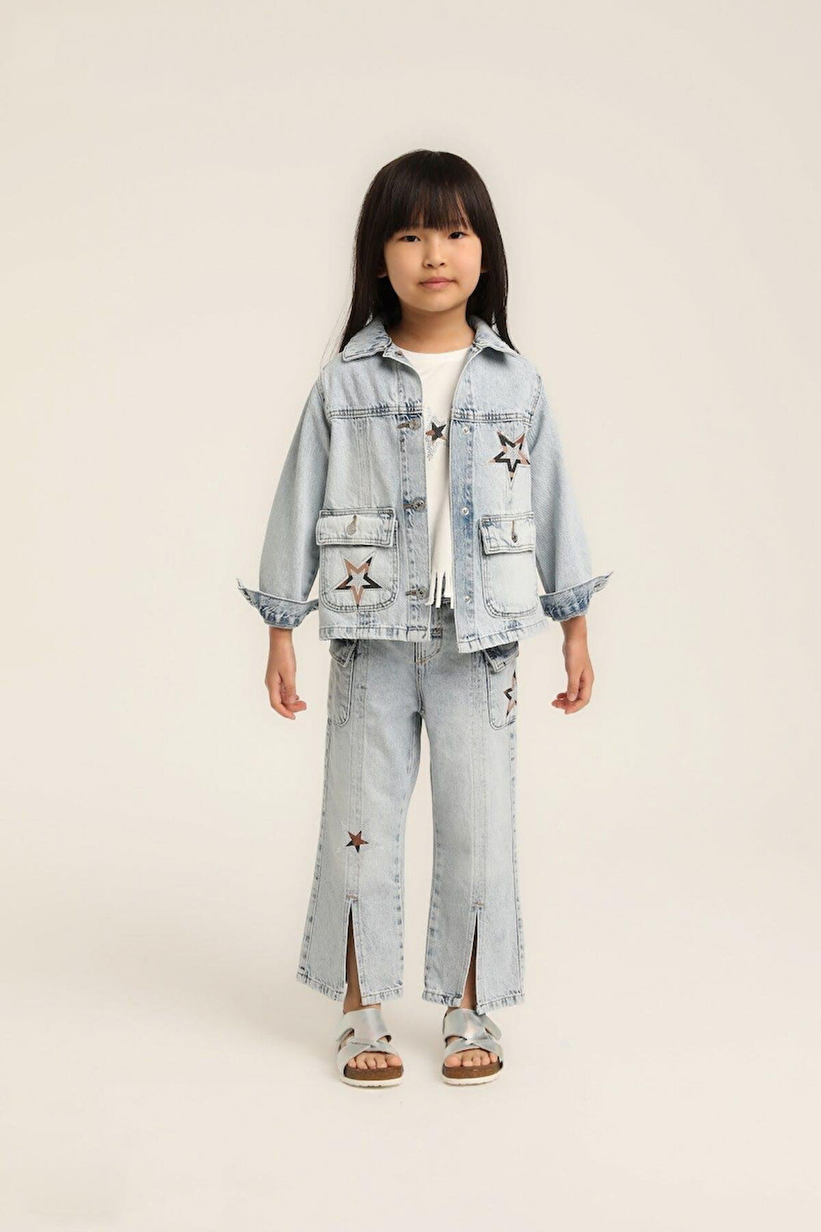 Kız Bebek Yıldızlı Boru Paça Kot  Pantolon