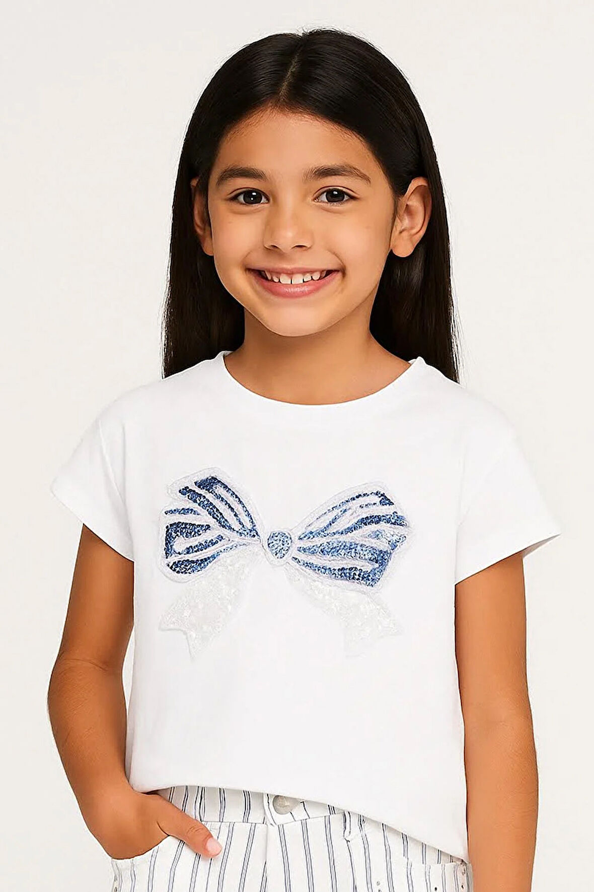 Kız Çocuk İnci Kurdaleli Tshirt