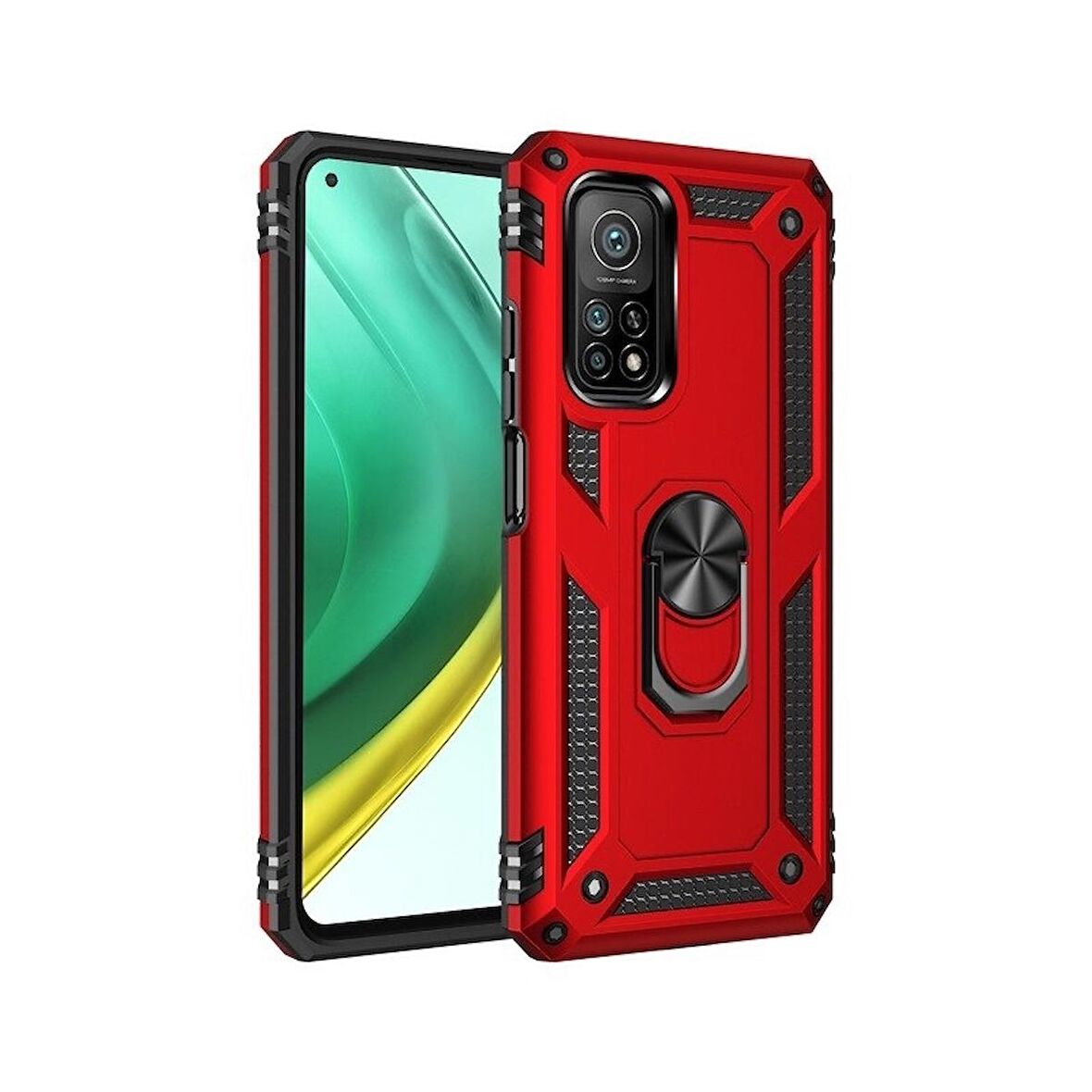 Smcase Xiaomi Mi10T Kılıf Vega Yüzüklü Standlı Tank Kapak  Nano Ekran Koruyucu