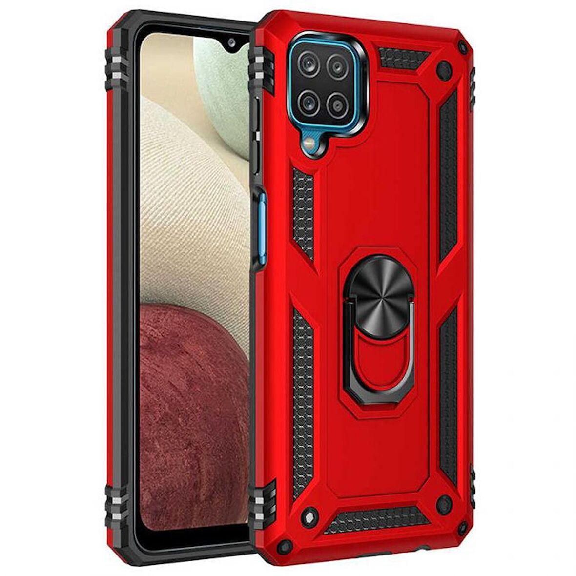 Smcase Samsung Galaxy M12 Kılıf Vega Yüzüklü Çift Katmanlı Tank Silikon
