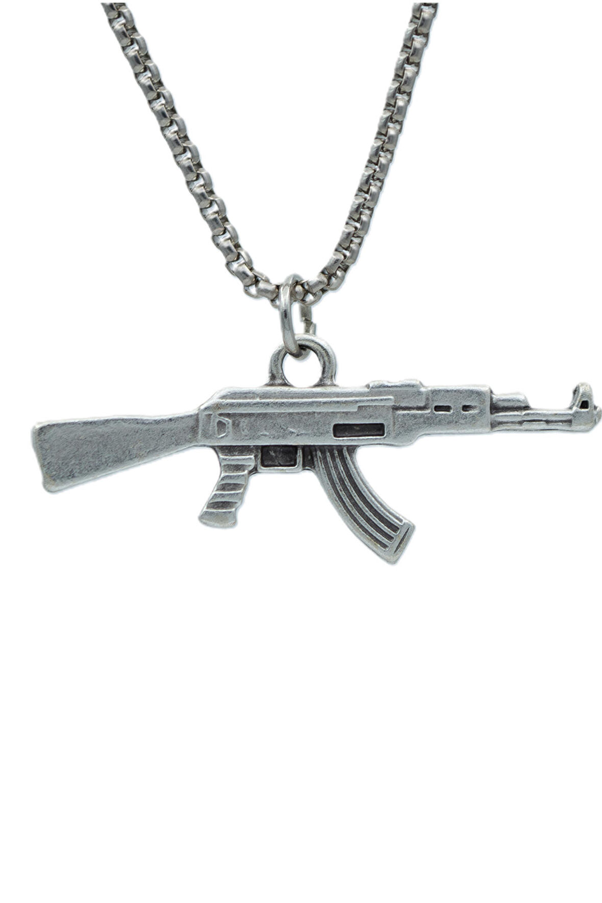 Pubg Keleş Ak-47 Kalaşnikof Örme Zincir Kolye - Gümüş Kaplama - Erkek Kadın Kolye - No:1524