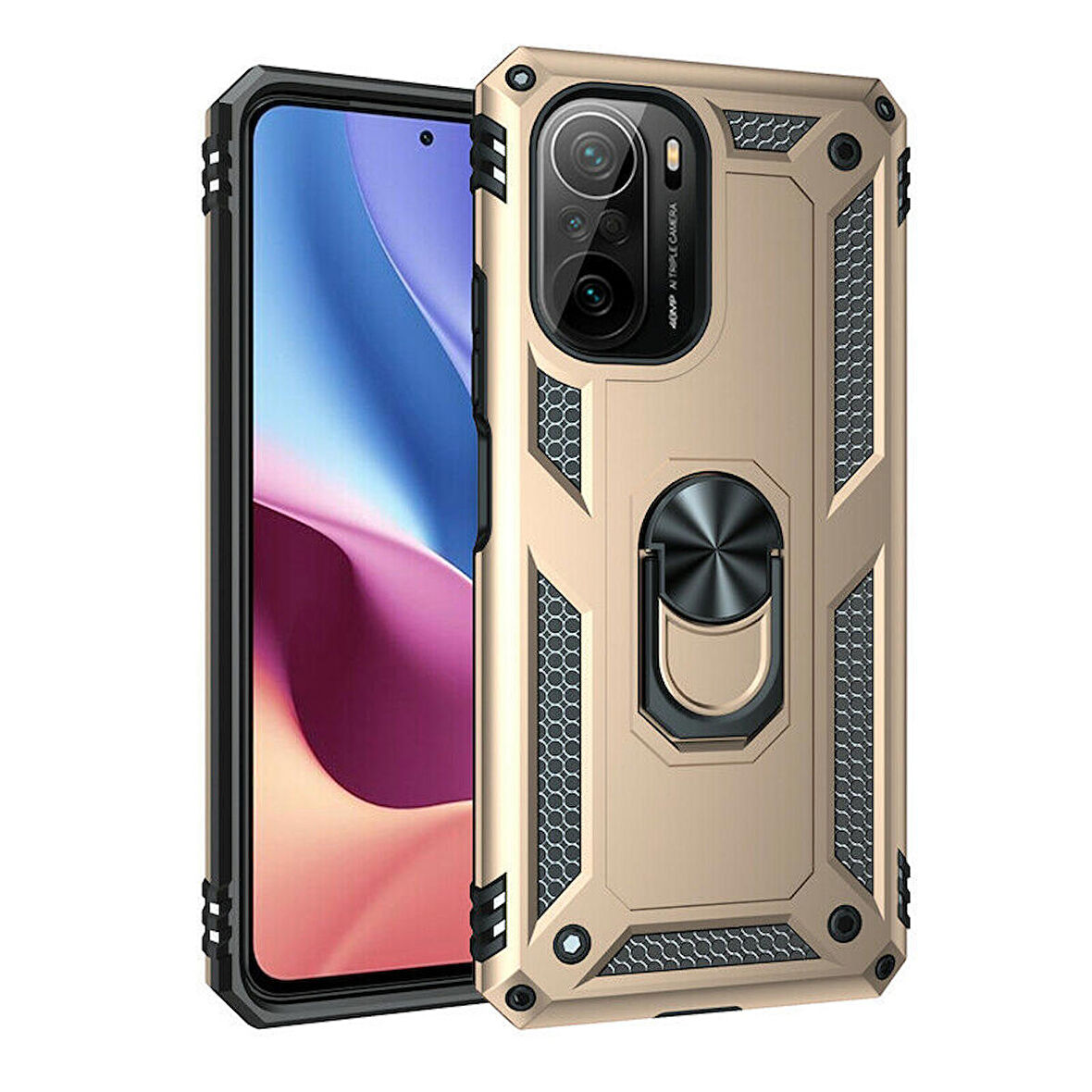 Smcase Xiaomi Redmi K40 Kılıf Vega Yüzüklü Tank Silikon  Nano Ekran Koruyucu