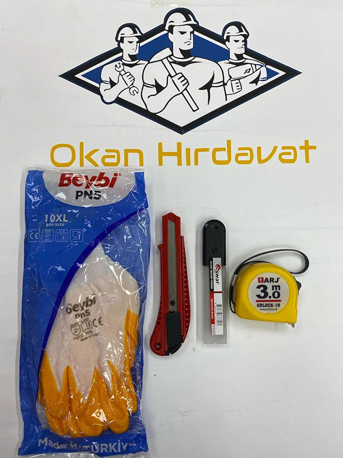 USTA SETİ 4 PARÇA BEYBİ İŞ ELDİVENİ FALÇATA VE YEDEĞİ 3M ŞERİT METRE