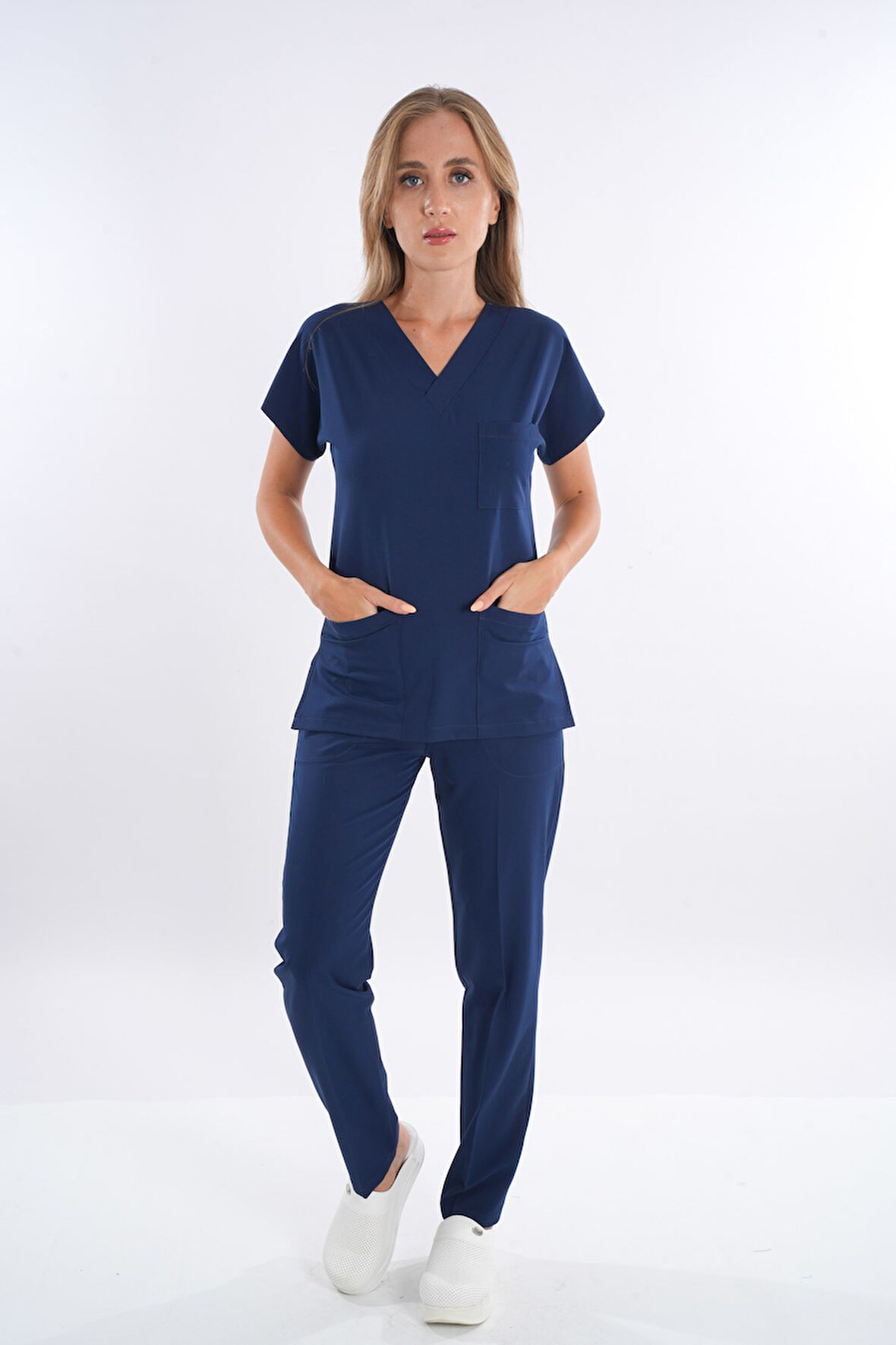 Lacivert Renk Hipoya Çamaşır Suyuna Dayanıklı Scrubs Takım İş Kıyafeti Unisex Model