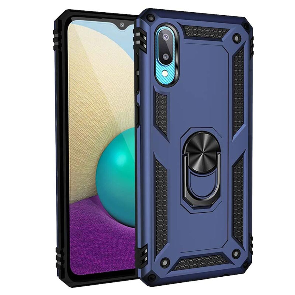 Smcase Samsung Galaxy A02 Kılıf Vega Yüzüklü Çift Katmanlı Tank Kılıf 