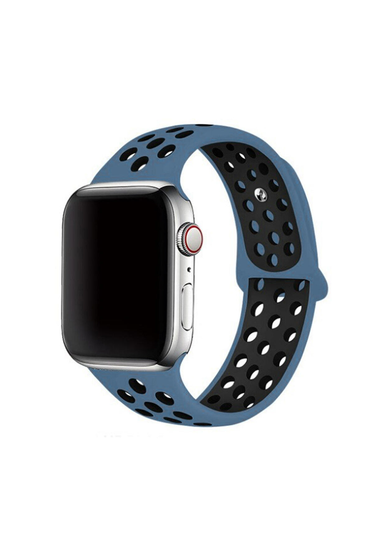 Mobicas Apple  Watch 38-40-41mm Uyumlu Delikli Silikon Kordon-02 Mavi-Siyah