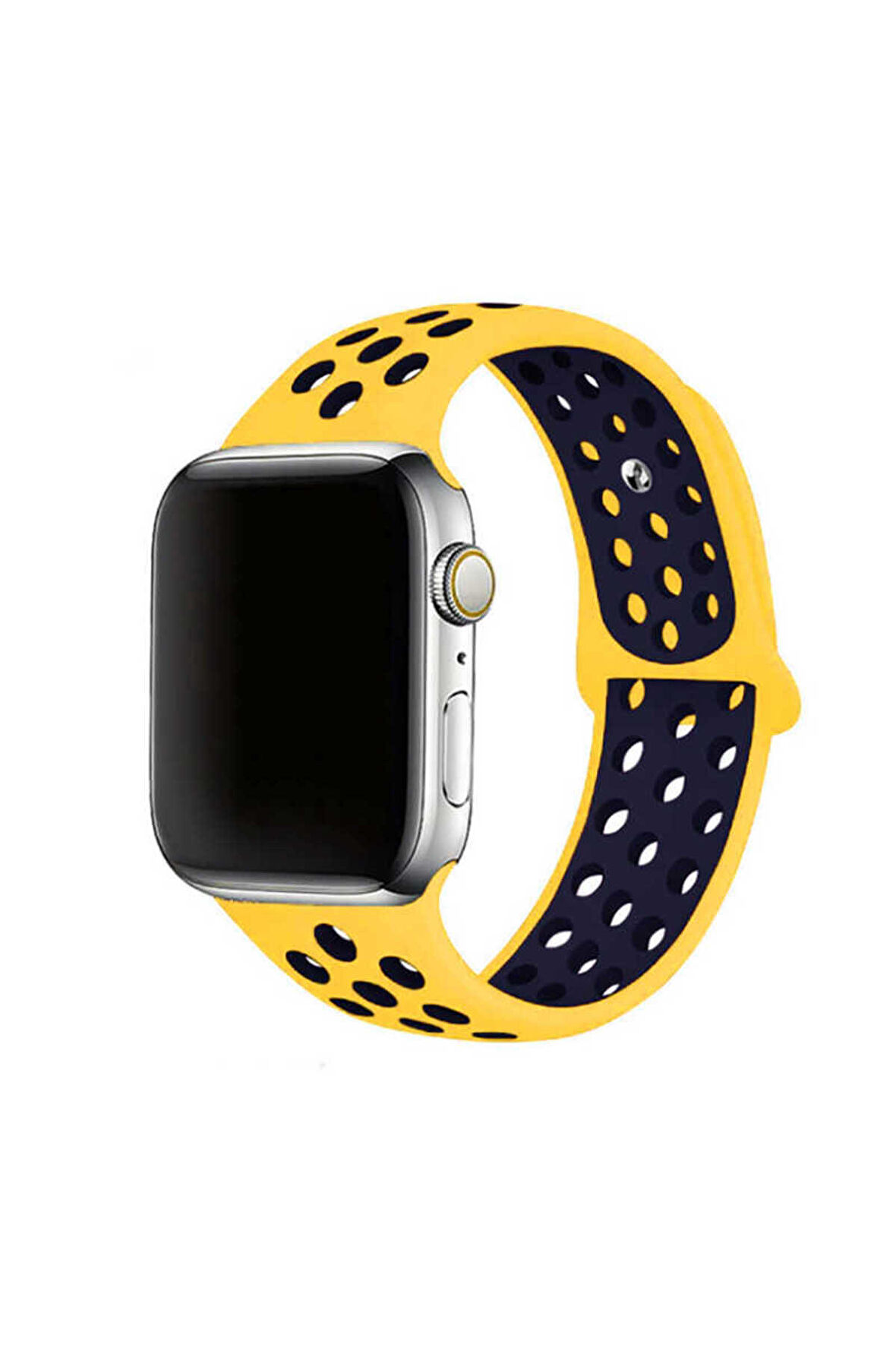 Mobicas Apple  Watch 38-40-41mm Uyumlu Delikli Silikon Kordon-02 Sarı-Siyah