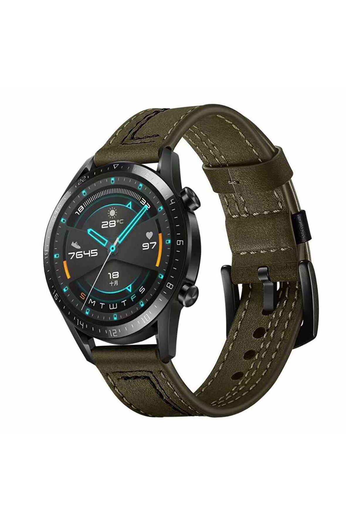 Huawei Watch Ultimate 22mm için Suni Deri Pu Kordon-19 Yeşil
