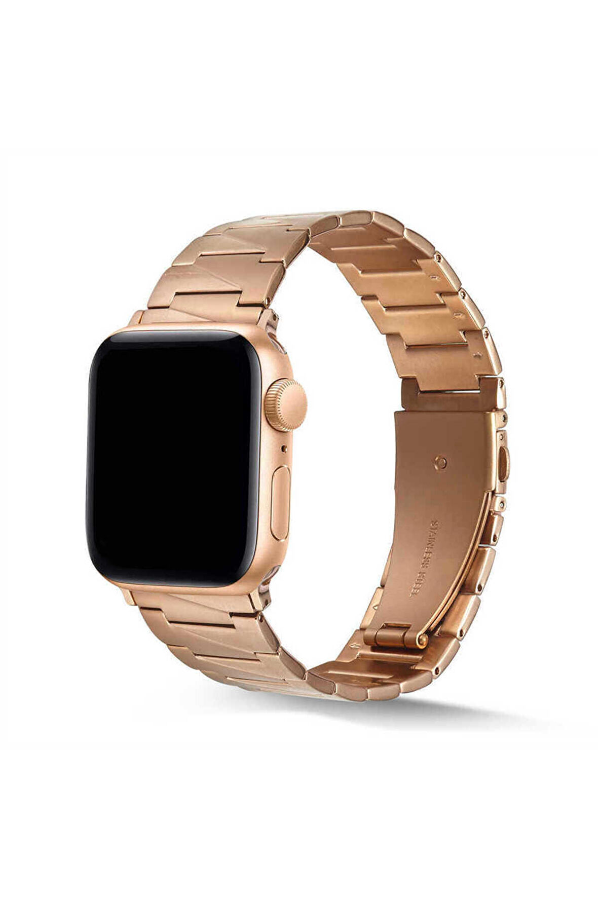 Mobicas Apple  Watch 42-44-45-49mm Uyumlu üçgen parçalı tasarım Metal Kordon-48 Rose Gold