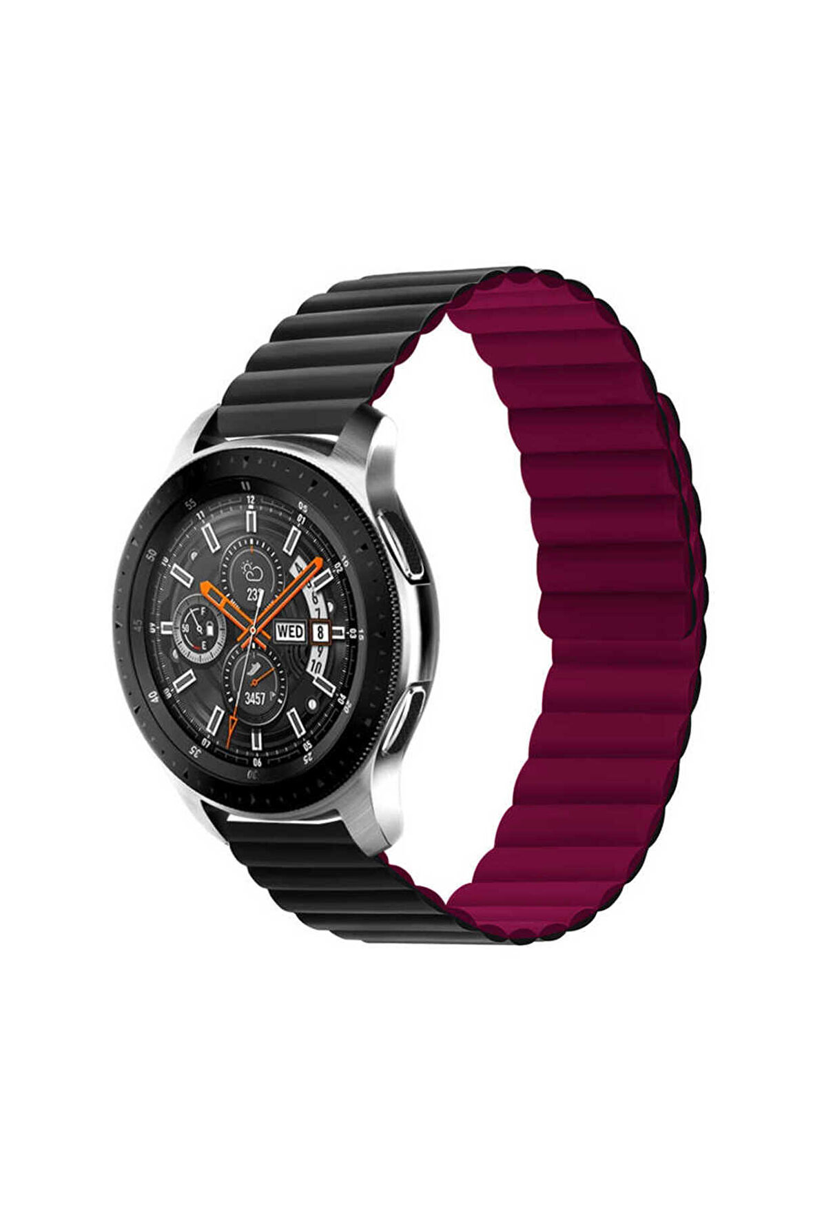 Amazfit GTR 3 (46mm) 22mm için çizgili tasarım Pu Deri Kordon-52 Siyah-Kırmızı