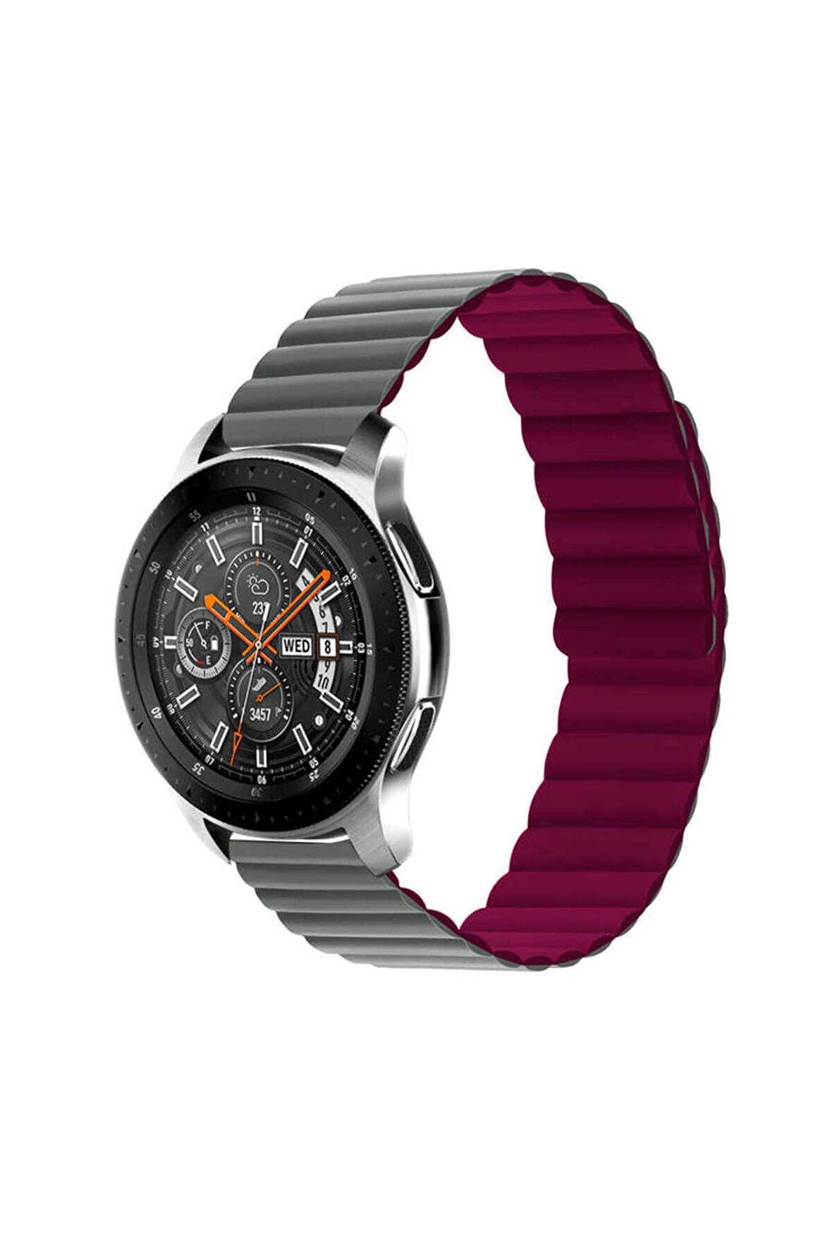 Amazfit GTR Lite (47mm) 22mm için çizgili tasarım Pu Deri Kordon-52 Gri-Kırmızı