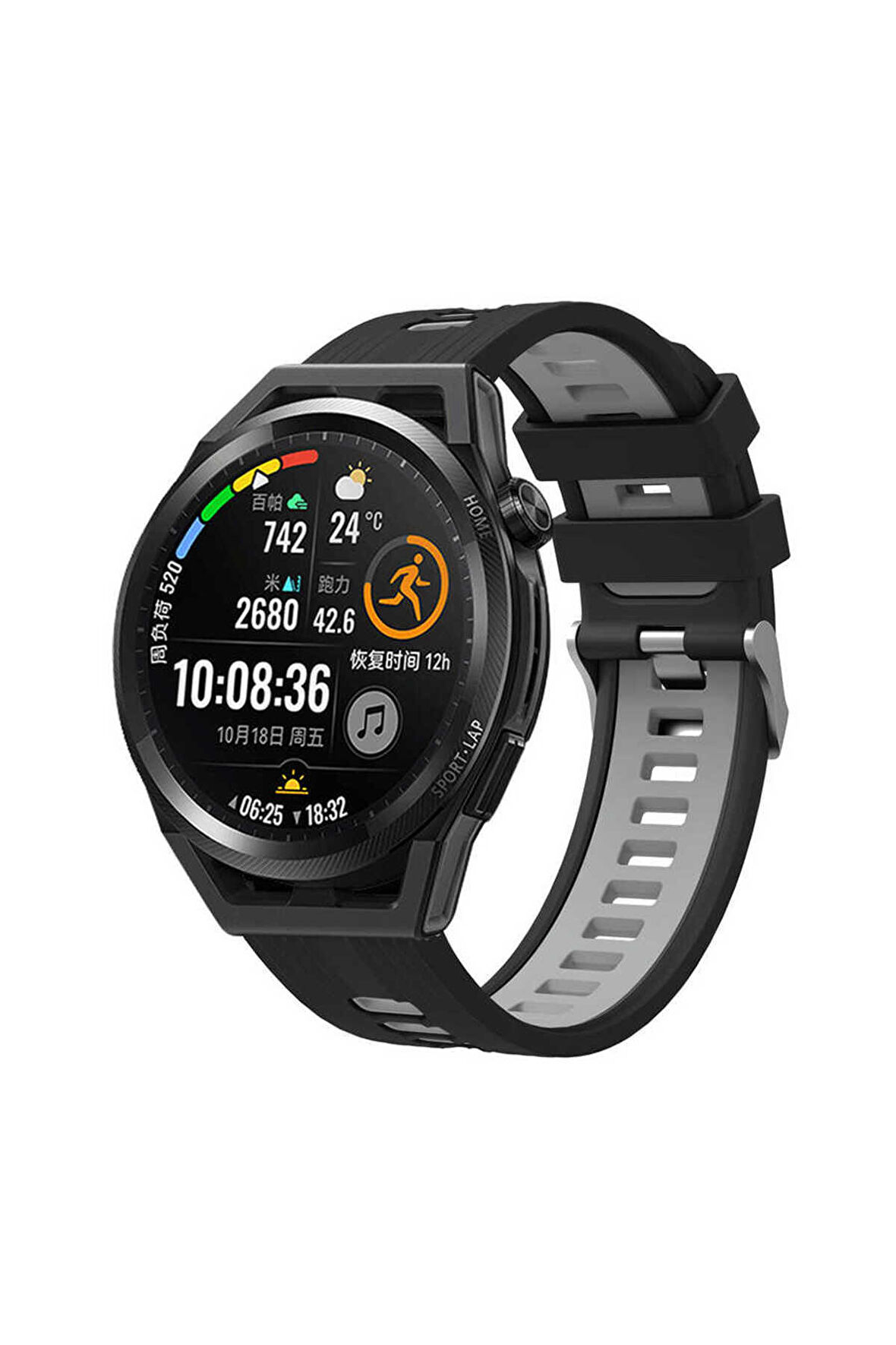 Huawei Watch GT 3 SE 22mm için iki renkli Silikon Kordon-55 Siyah-Gri