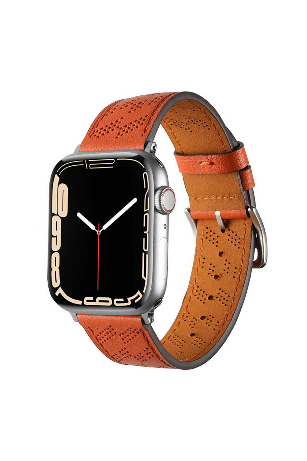 Mobicas Apple  Watch 42-44-45-49mm Uyumlu Renkli Suni Deri Kordon-76 Turuncu