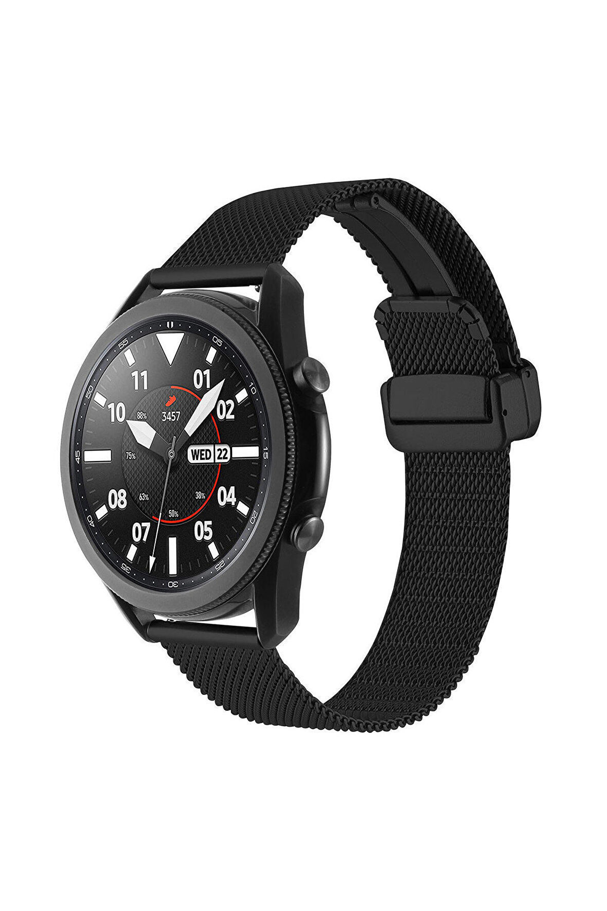 Huawei Watch GT 4 (46mm) 22mm için Klipsli Hasır Metal Kordon-85 Siyah