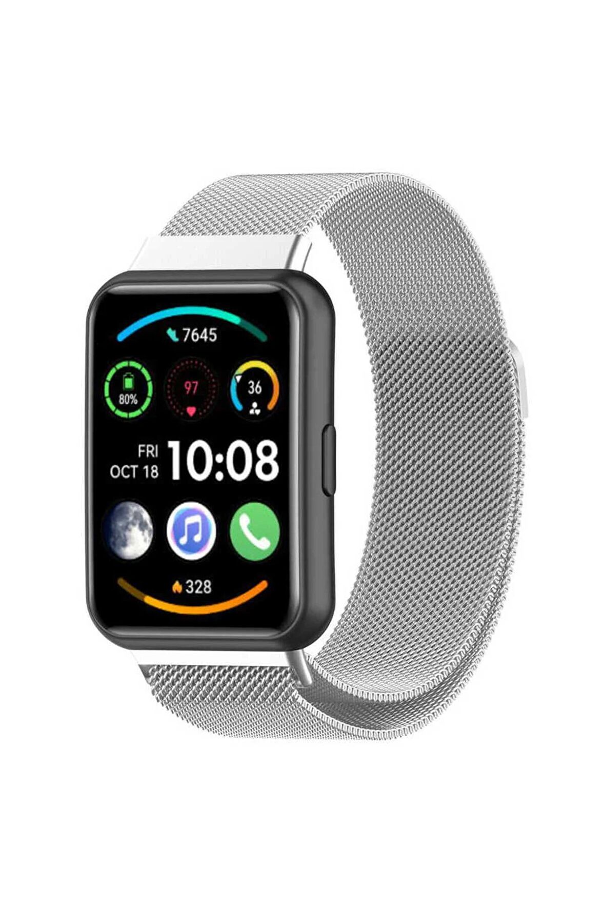 Huawei Watch Fit için Mıknatıslı Hasır Metal Kordon-01 Gümüş
