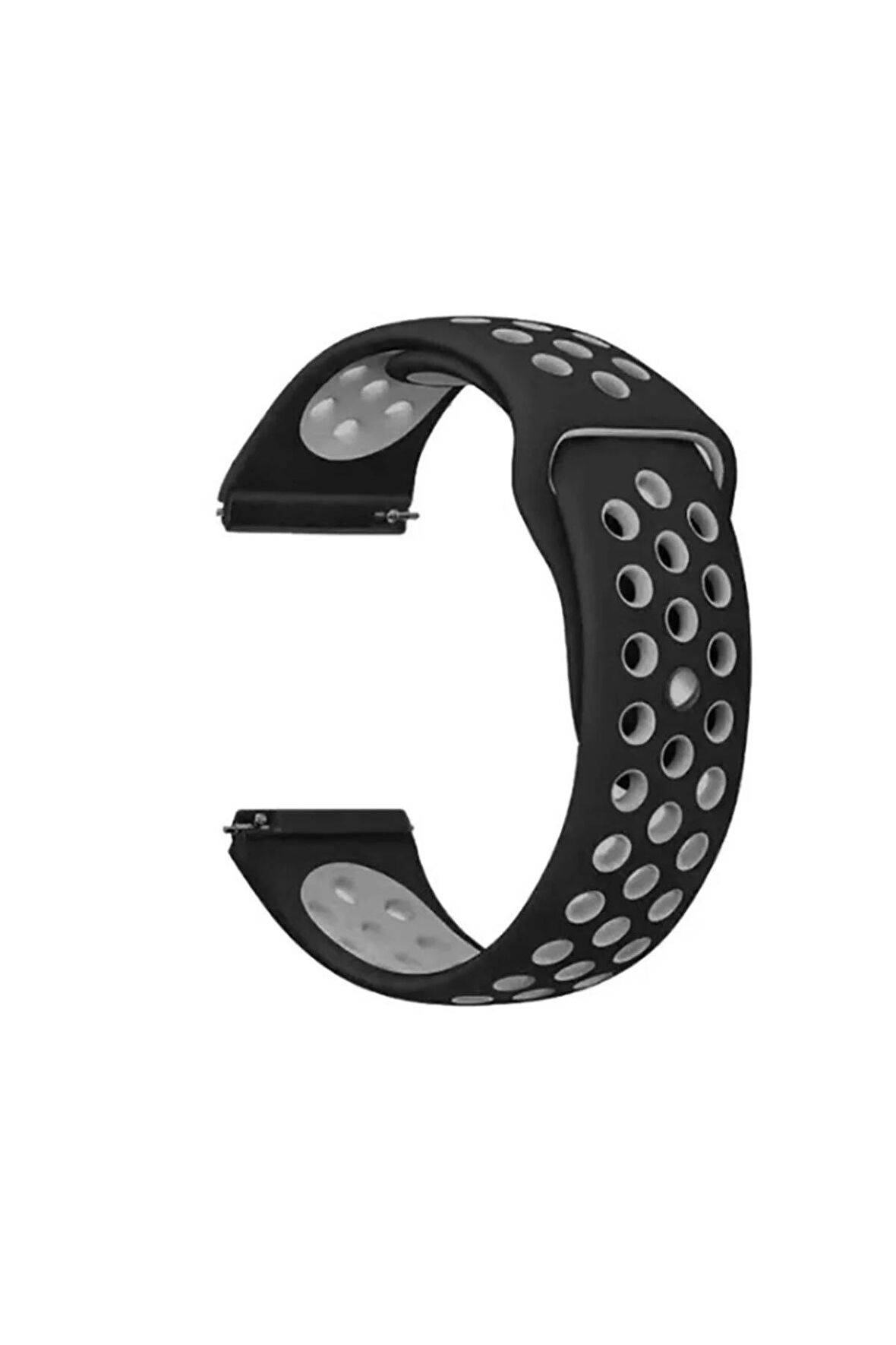 Galaxy Watch 4 (44mm) 20mm için Delikli Silikon Kordon-02 Siyah-Gri