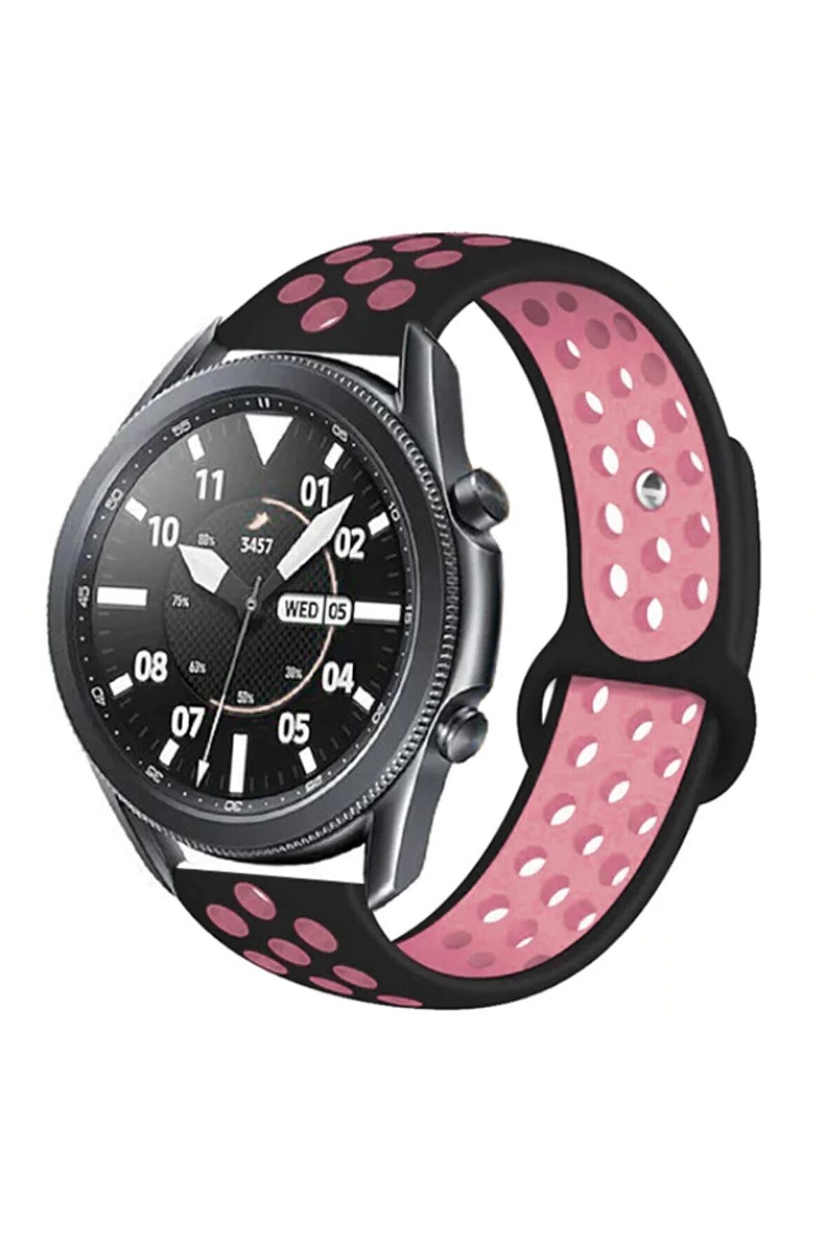 Galaxy Watch 6 Classic (47mm) 20mm için Delikli Silikon Kordon-02 Siyah-Rose Gold