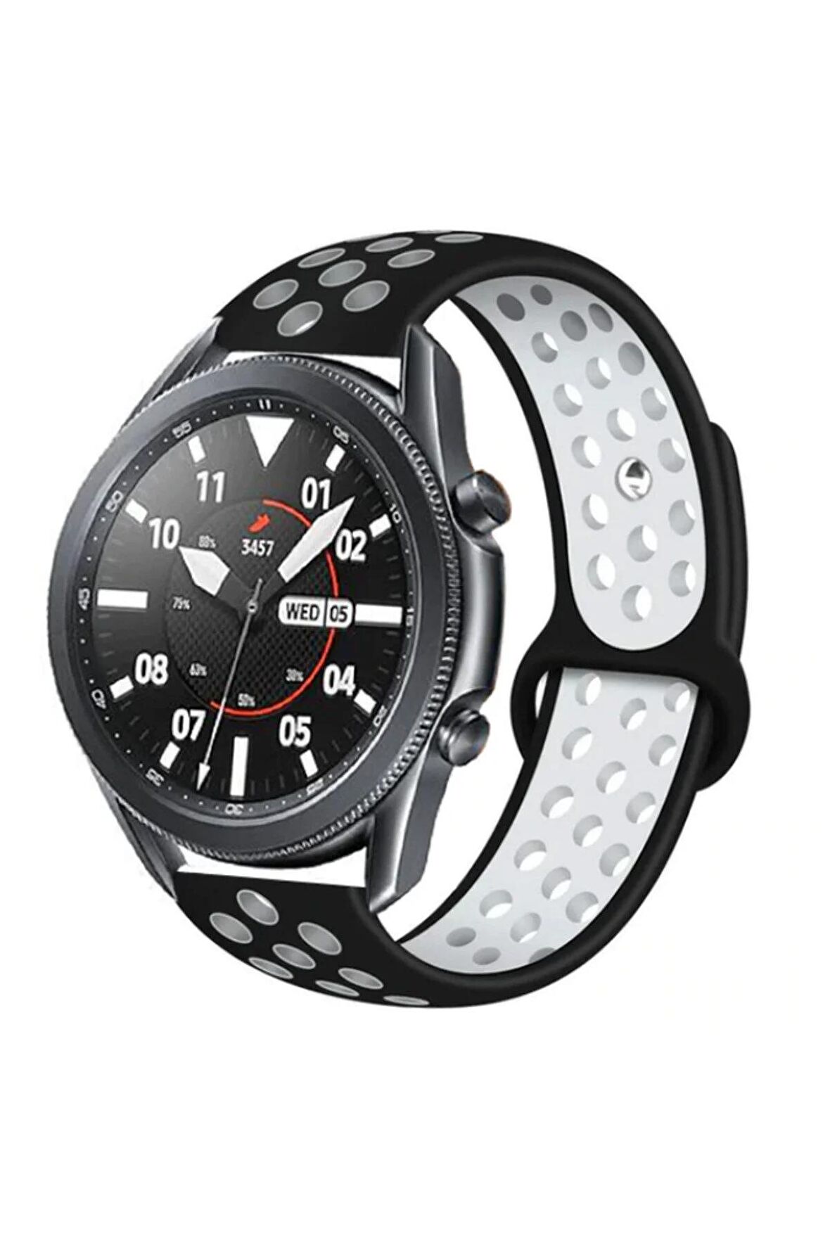 Huawei Watch 4 22mm için Delikli Silikon Kordon-02 Siyah-Beyaz