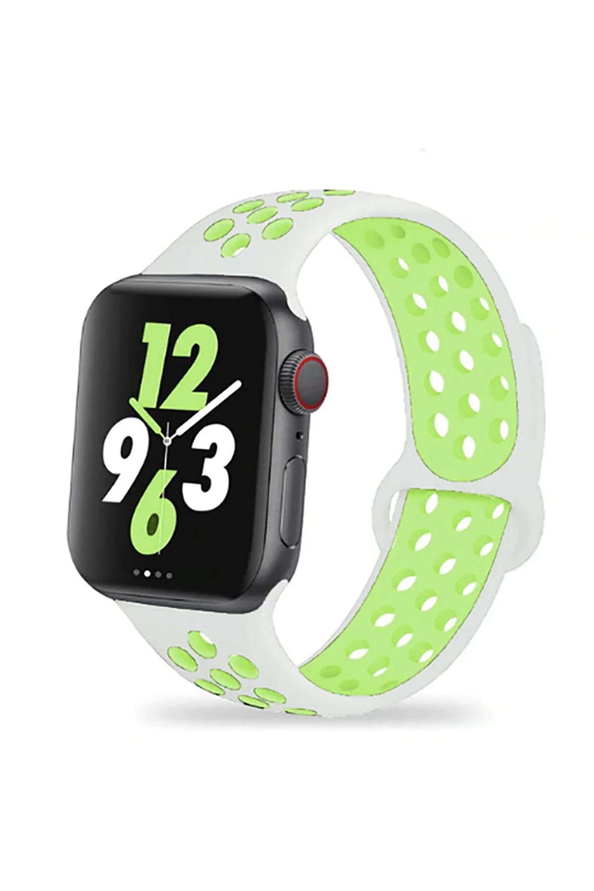 Kordon Store Apple Watch 38-40-41mm Uyumlu Delikli Silikon Kordon-02 Beyaz-Yeşil