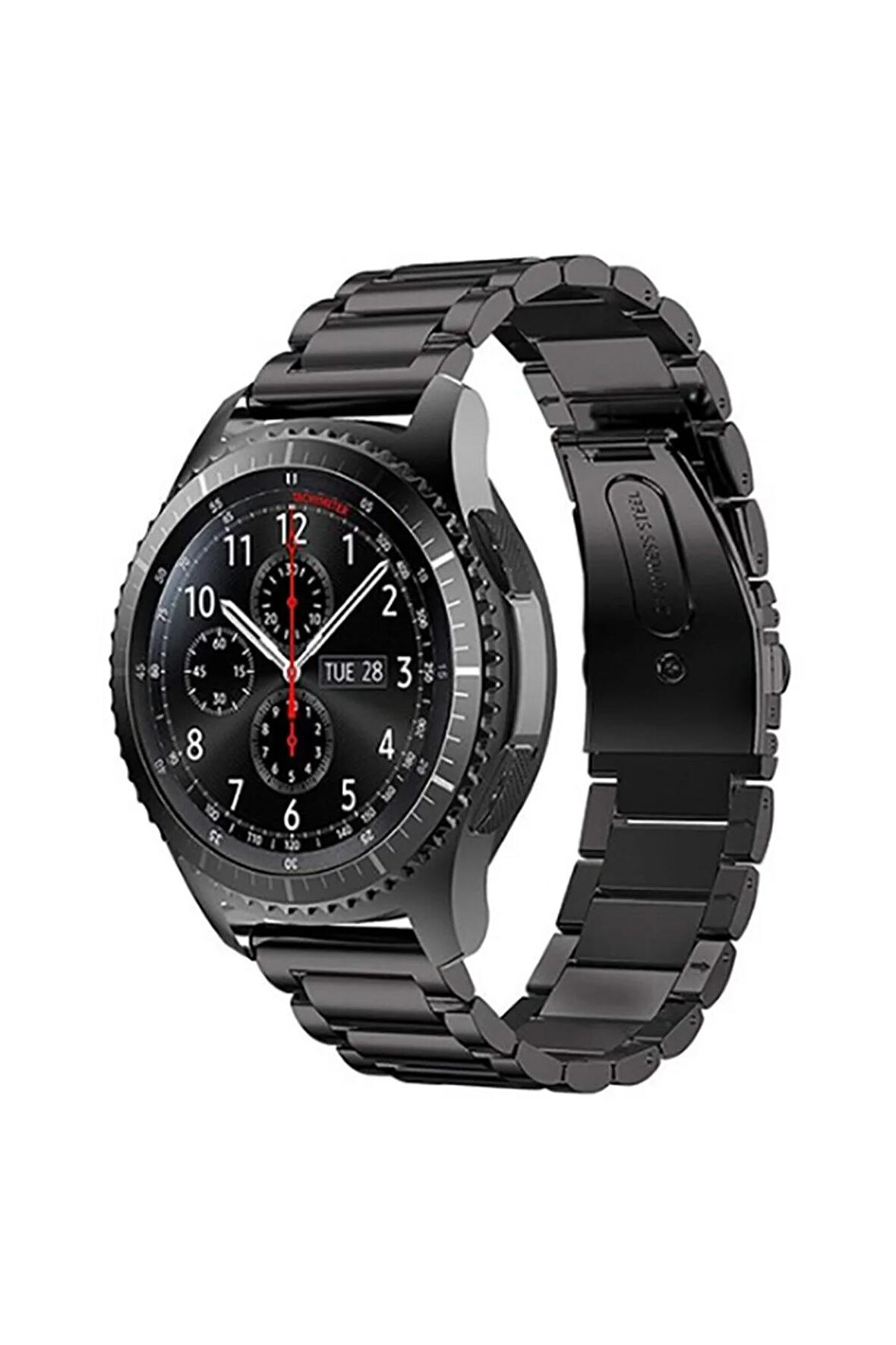 Huawei Watch GT 3 Pro Titanium (46mm) 22mm için Klasik Metal Kordon-04 Siyah